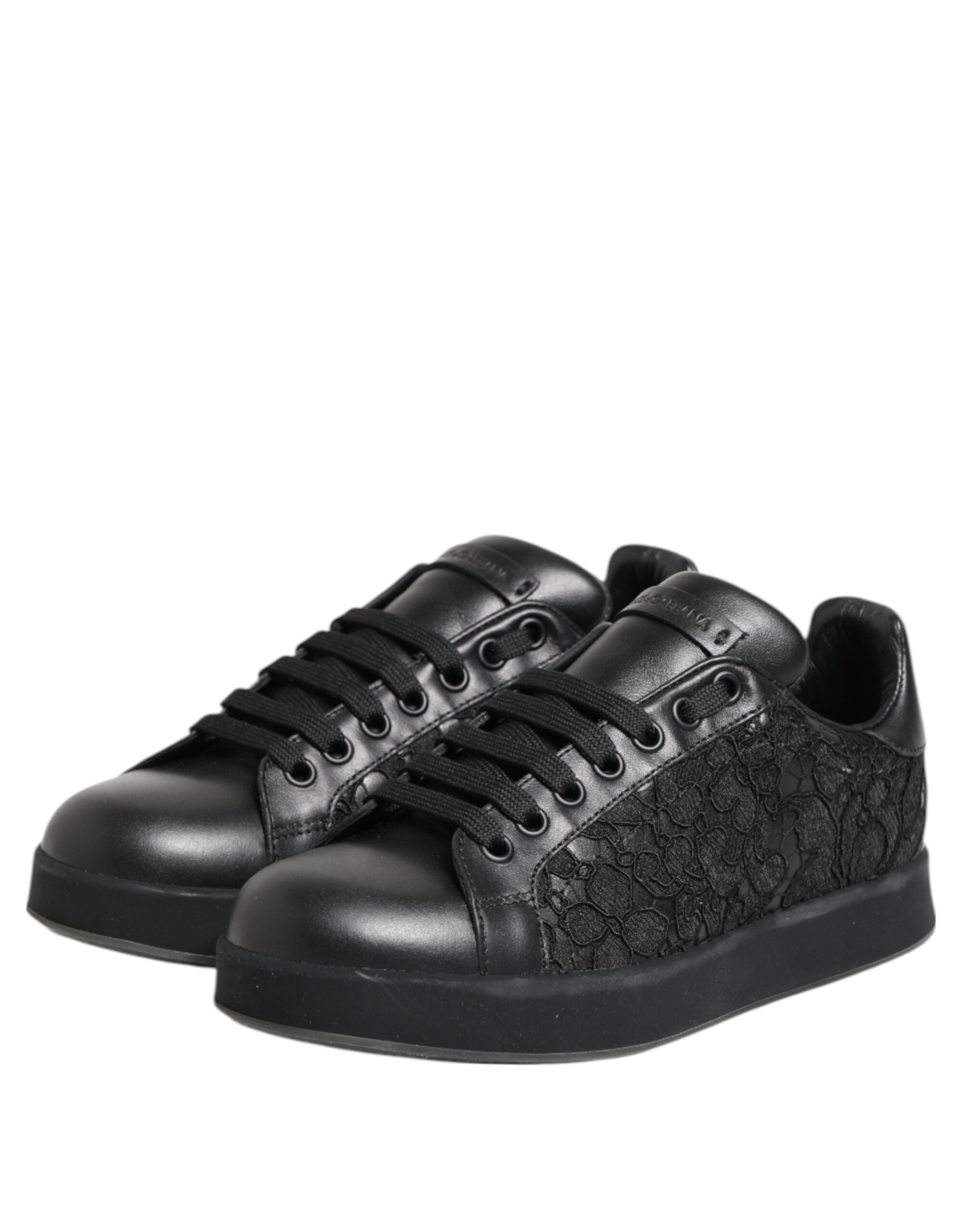 Dolce & Gabbana Black Floral Lace Low Top Sneakers Shoes