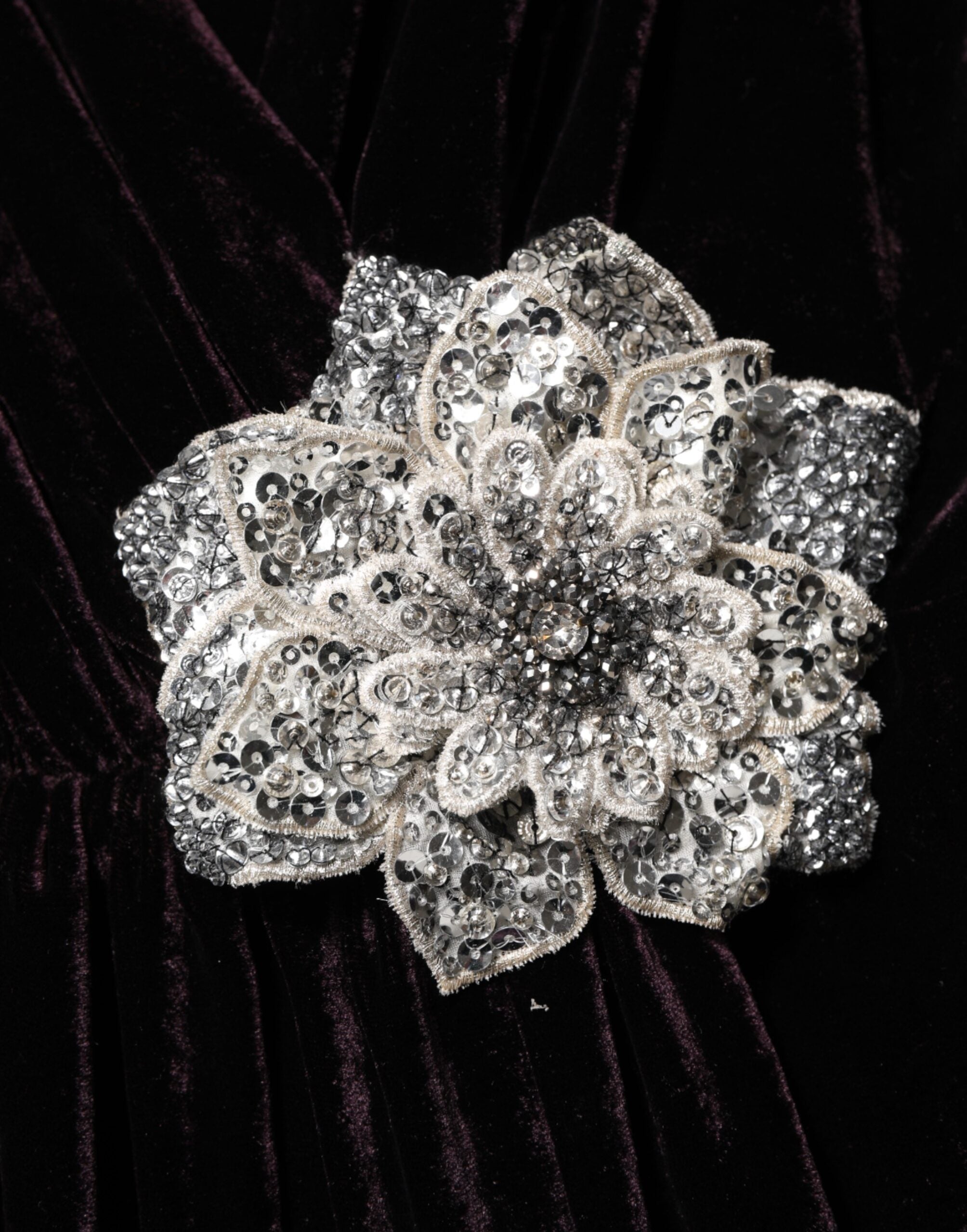 Dolce & Gabbana Black Velvet Flower Embellishment Aline Dress