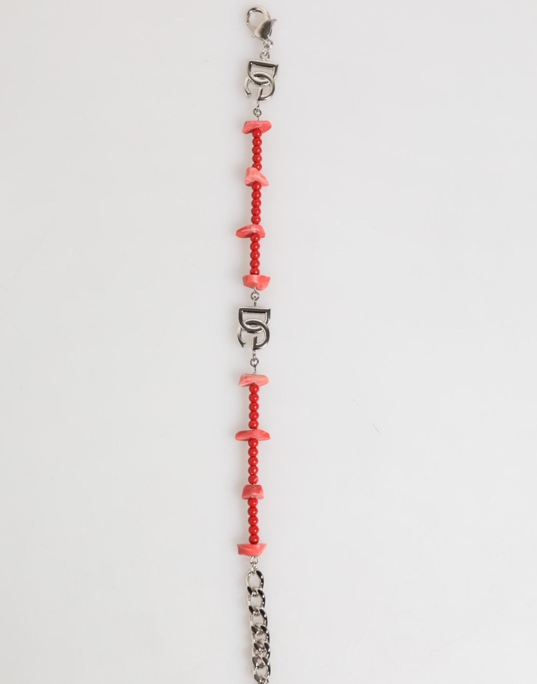 Dolce & Gabbana Silver Tone Brass Beaded Resin DG Logo Chain Men Bracelet