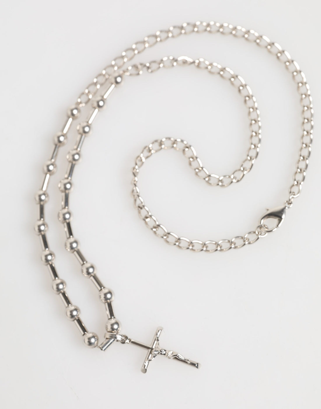 Dolce & Gabbana Silver Tone Brass Chain Religious Cross Pendant Necklace