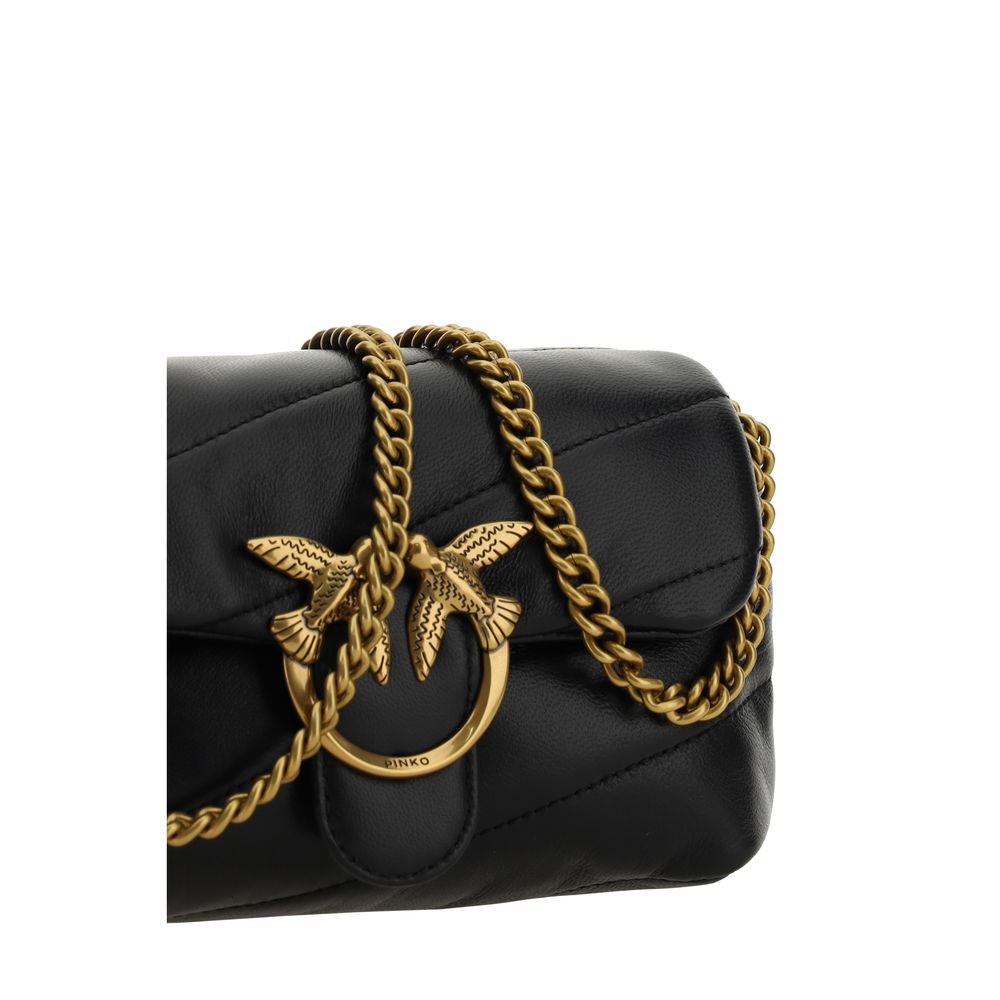 PINKO Black Calf Leather Bos Taurus Shoulder Bag