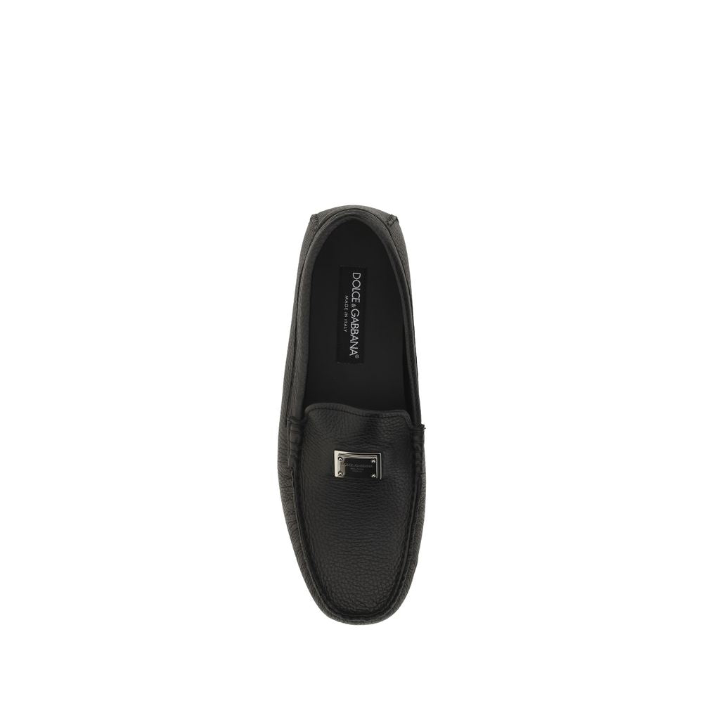 Dolce & Gabbana Black Calf Leather Bos Taurus Slip-On Loafers