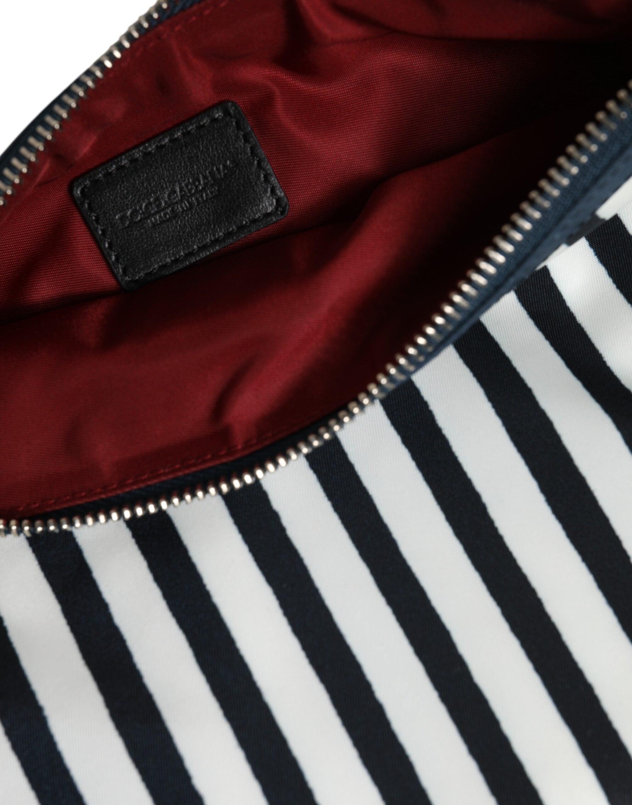 Dolce & Gabbana Black White Striped Logo Plaque Clutch Borse Pouch Bag
