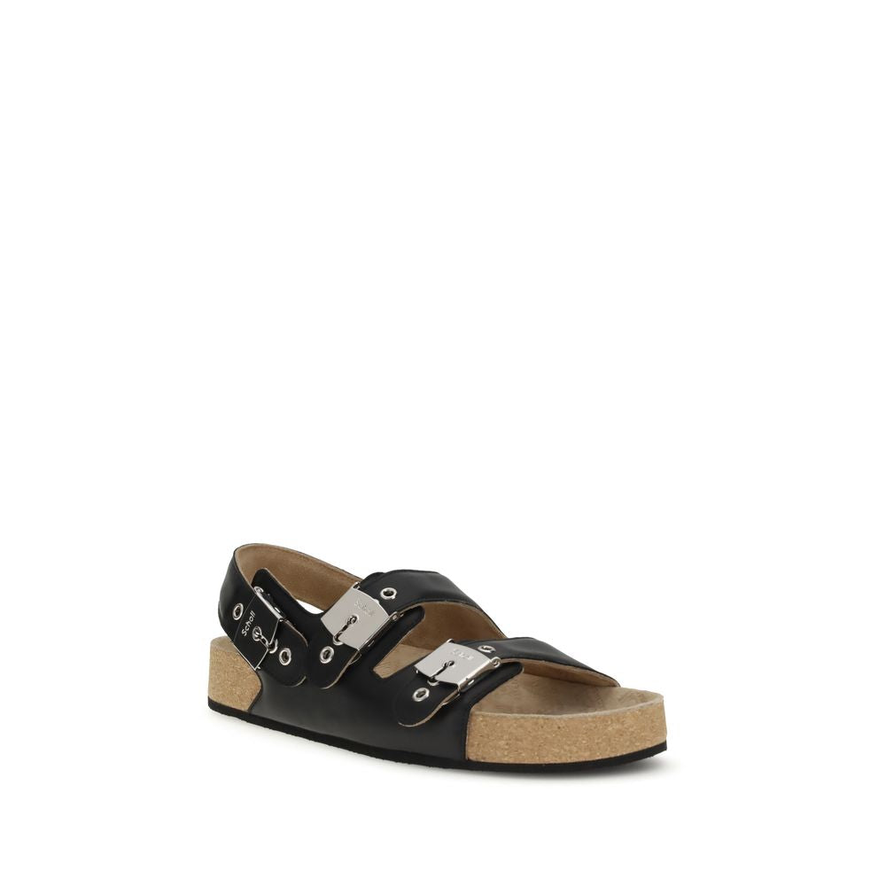Balenciaga Black Calf Leather Bos Taurus Flat Sandals