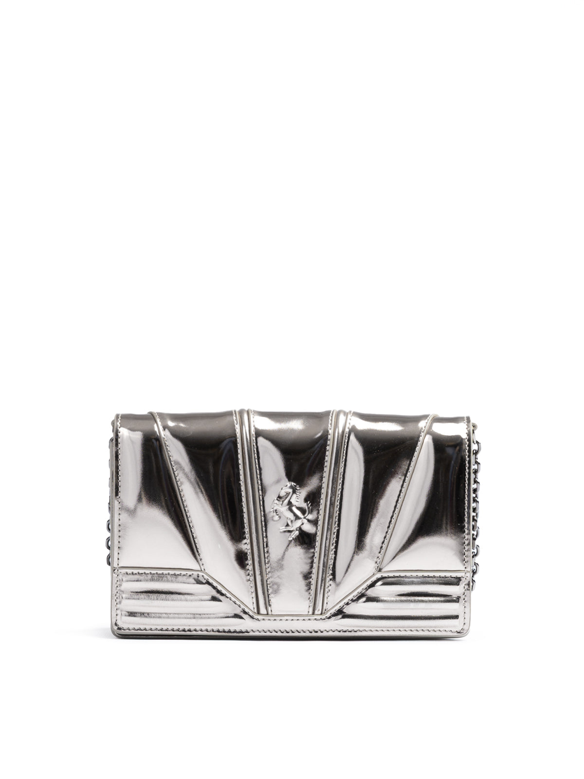Ferrari Metal Silver GT patent leather bag with chain