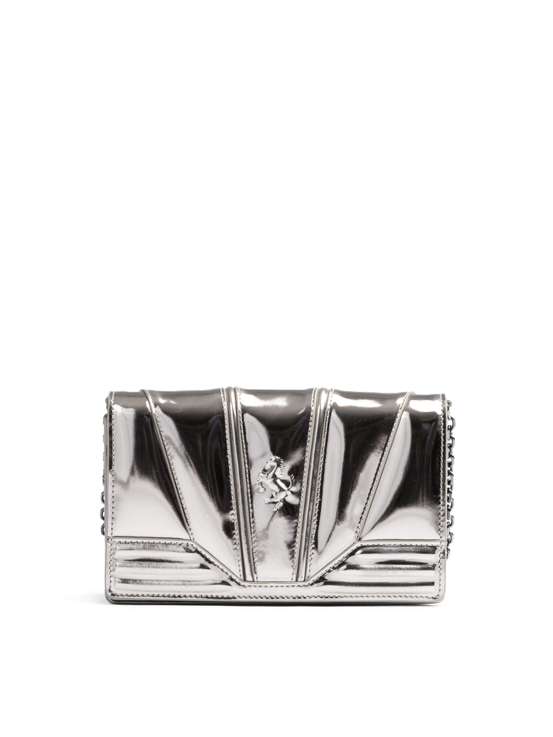 Ferrari Metal Silver GT patent leather bag with chain