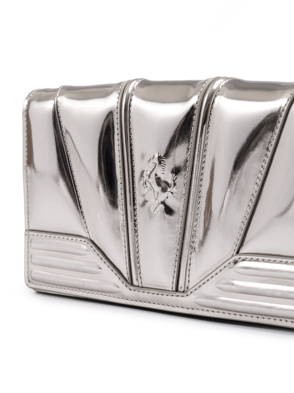 Ferrari Metal Silver GT patent leather bag with chain