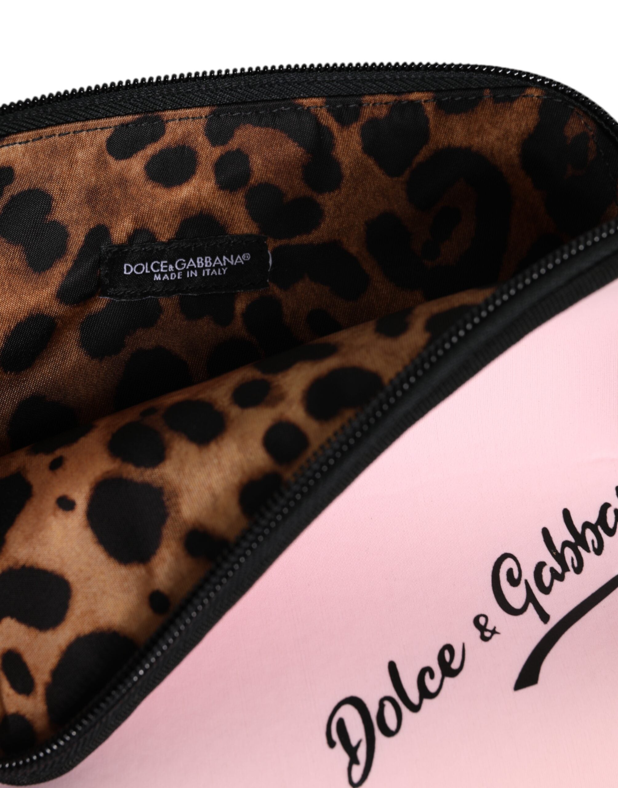 Dolce & Gabbana Pink Solid Nylon DG Logo Print Clutch Zip Borse Pouch Bag