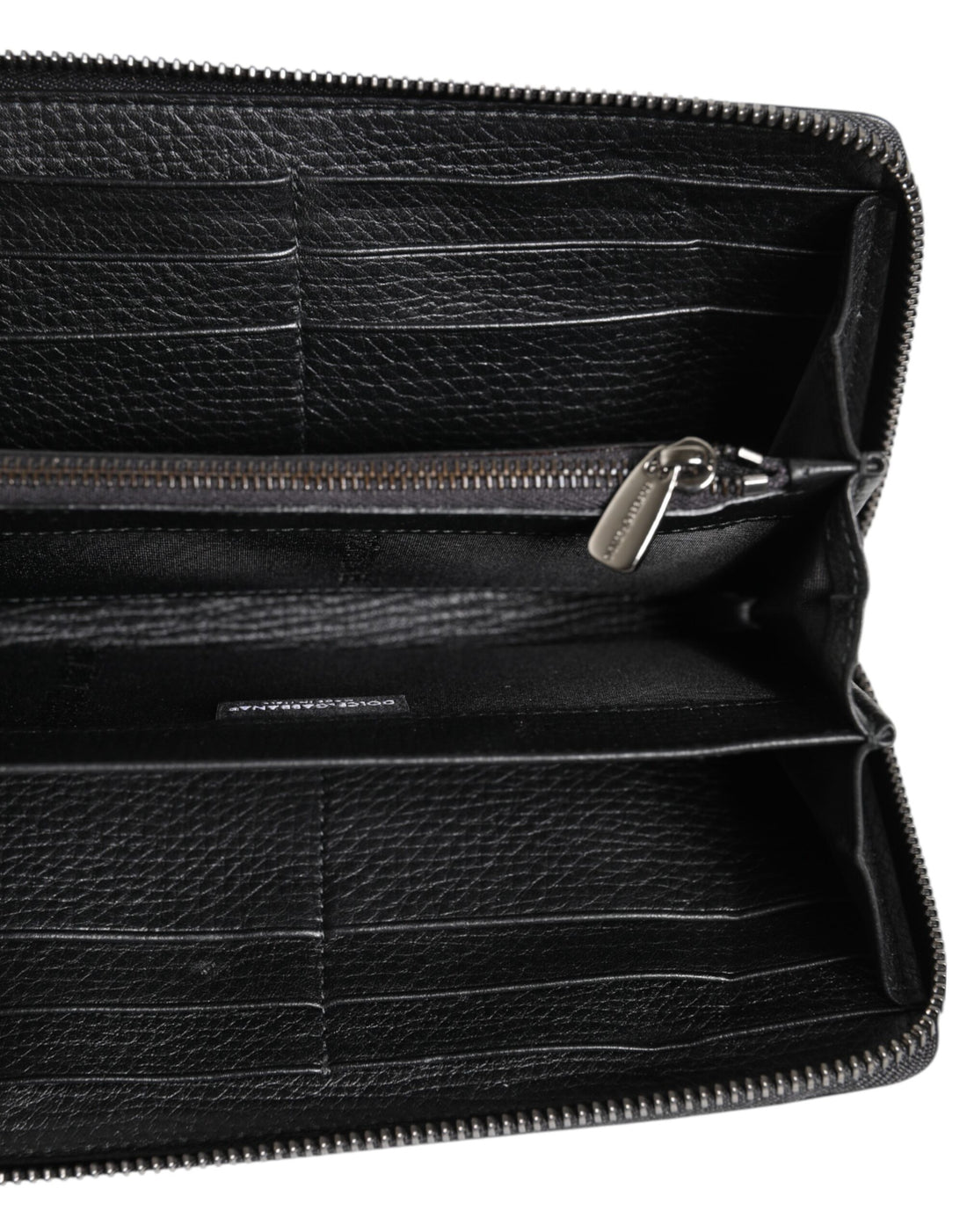 Dolce & Gabbana Black Calfskin Leather Logo Zip Around Continental Wallet