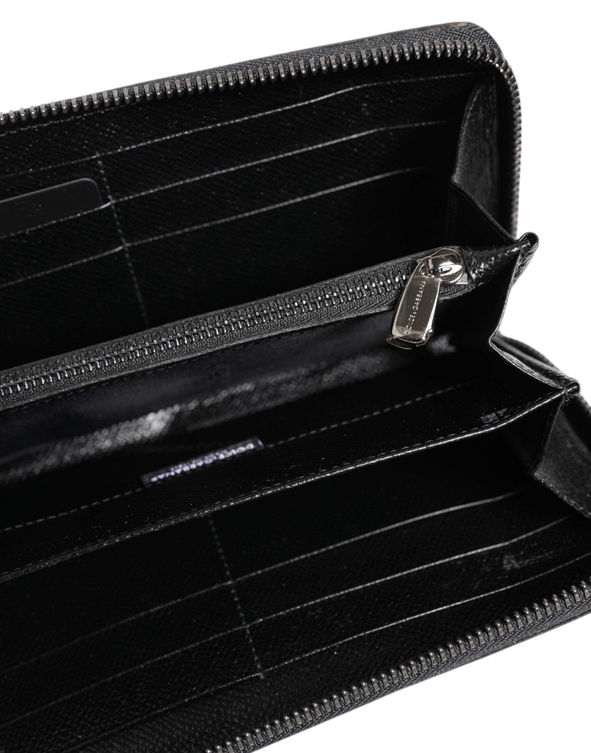 Dolce & Gabbana Black Gray Leopard Leather Zip Around Continental Wallet