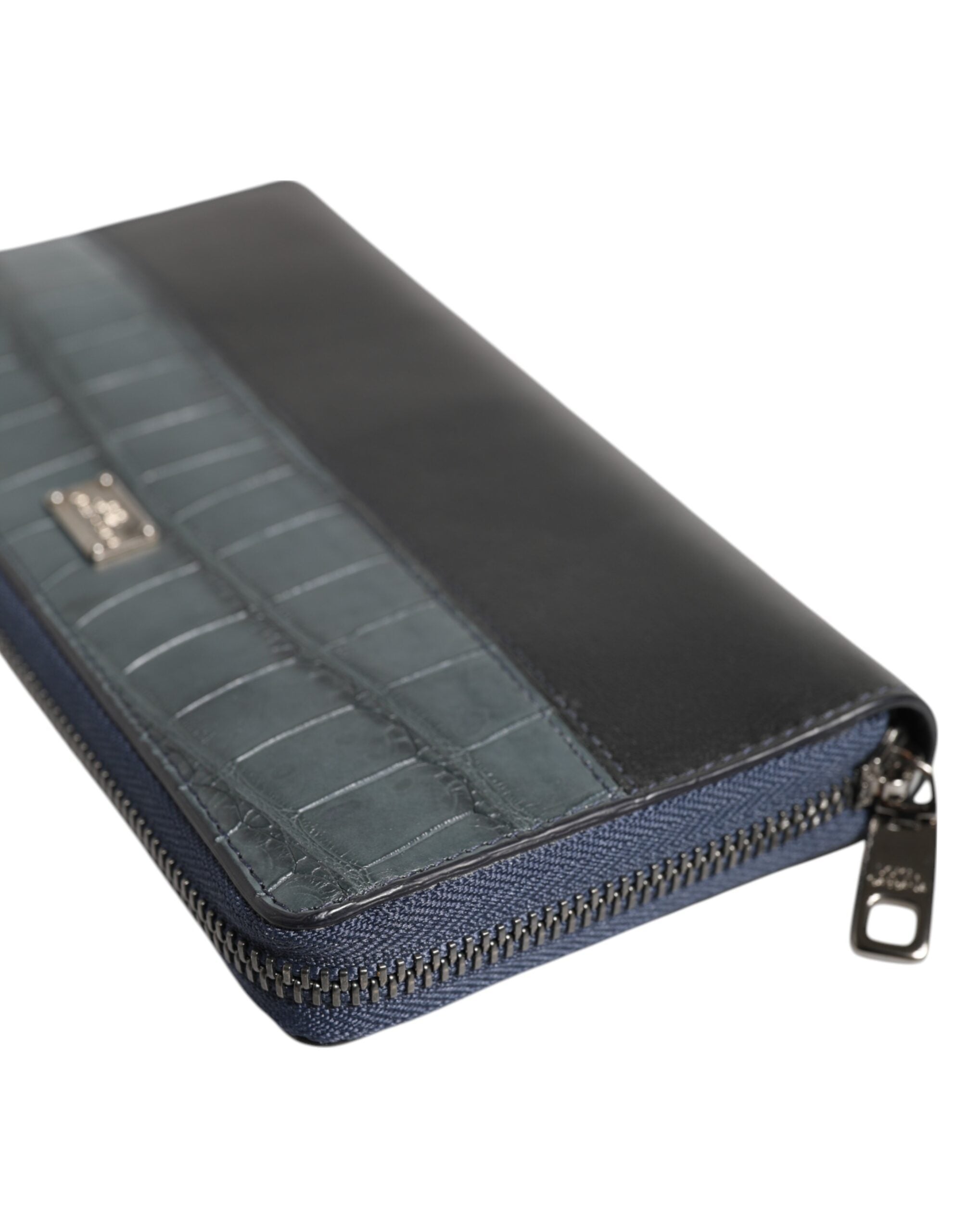 Dolce & Gabbana Black Blue Exotic Leather Men Continental Clutch Wallet