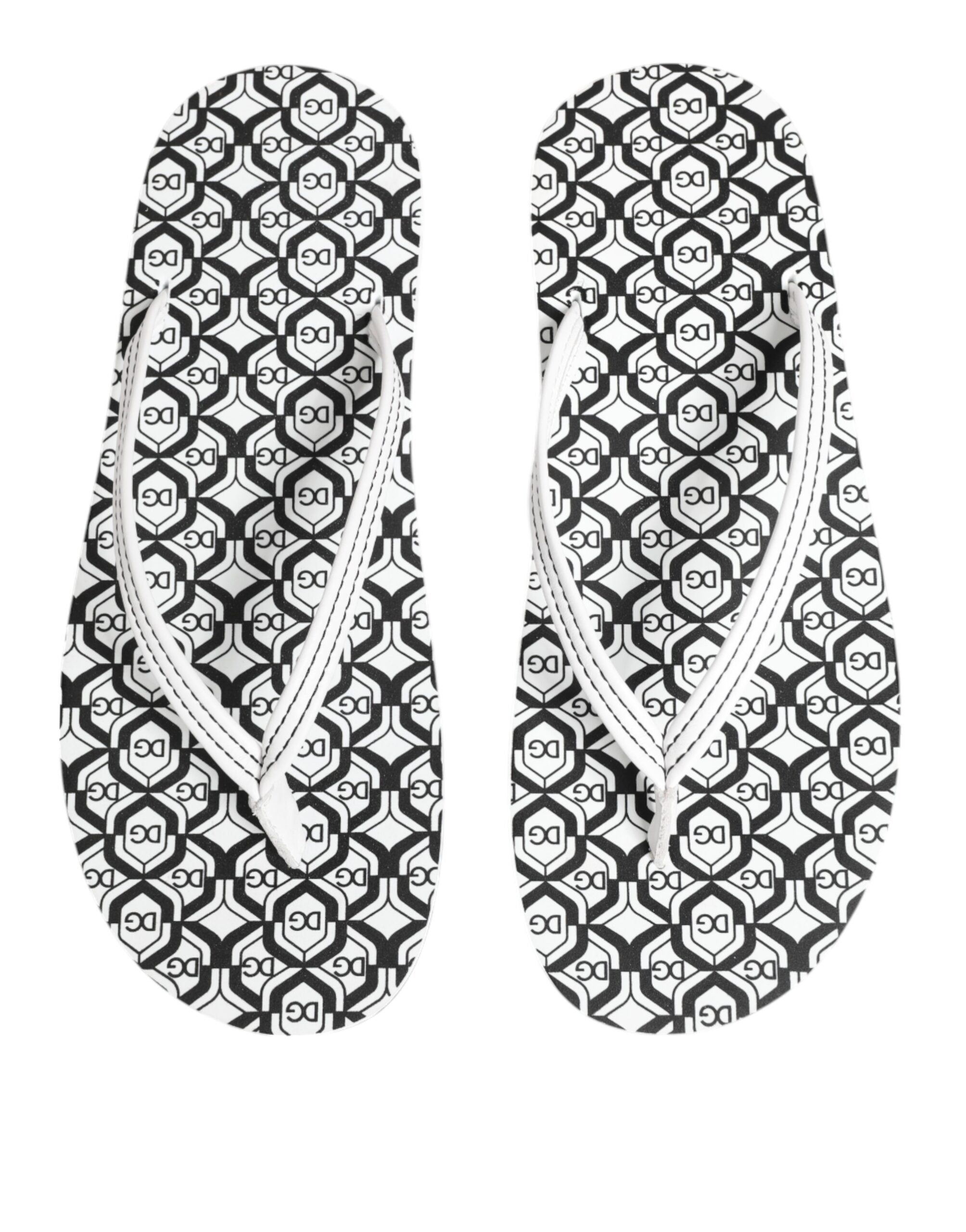 Dolce & Gabbana Black White Logo Beachwear Flats Slipper Shoes
