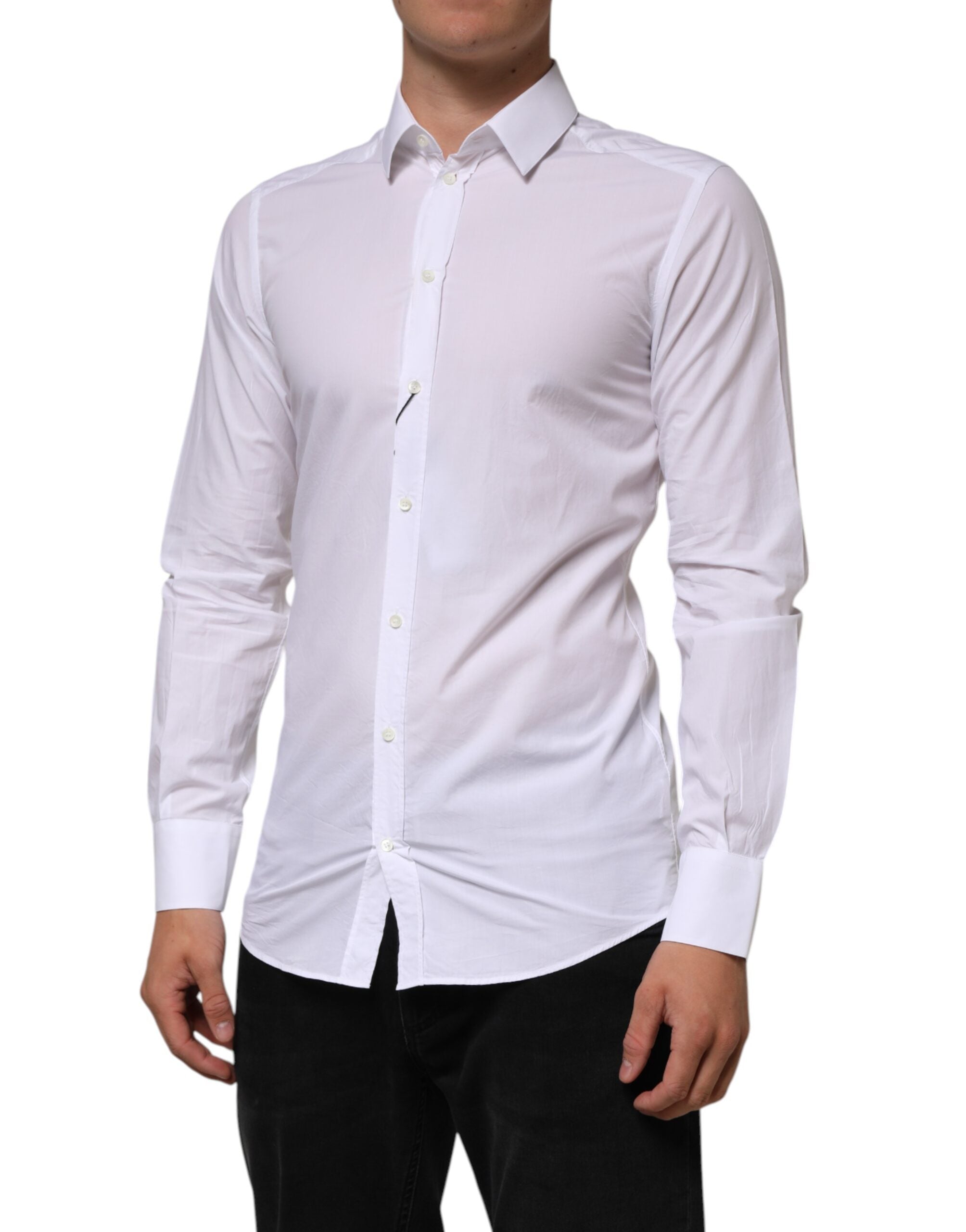 Dolce & Gabbana White Cotton GOLD Formal Men Longsleeves Shirt