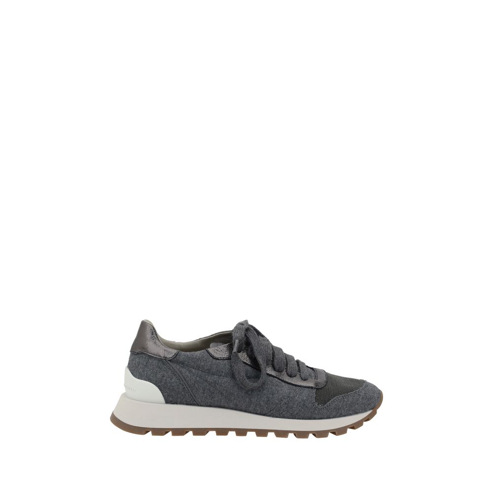 Brunello Cucinelli Gray Fleece Wool Sneakers