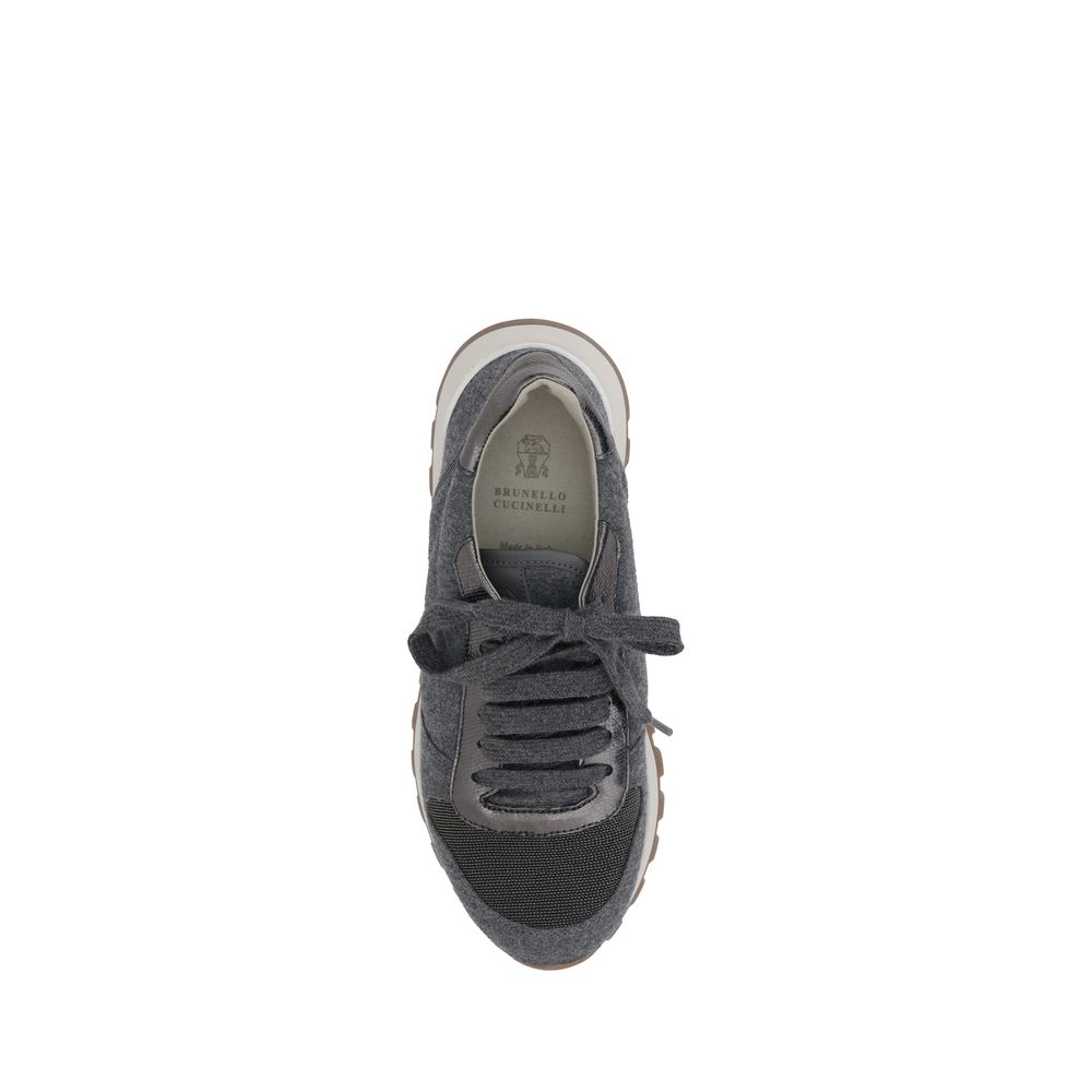 Brunello Cucinelli Gray Fleece Wool Sneakers
