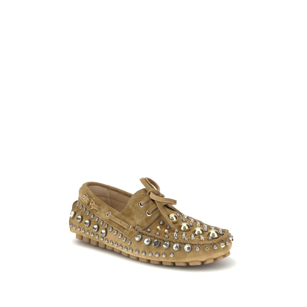 Valentino Garavani Beige Calf Leather Bos Taurus Slip-On Loafers