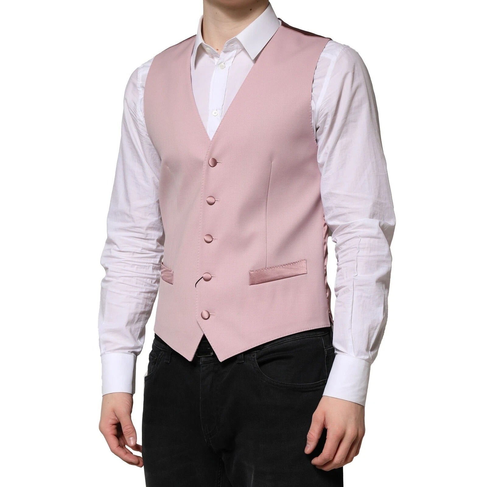 Dolce & Gabbana Pink Wool Dress Formal Men Waistcoat Vest