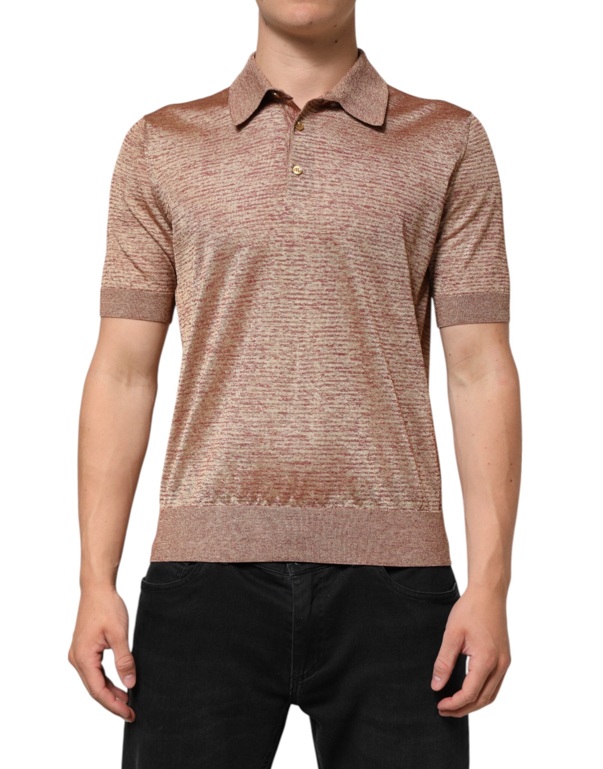 Dolce & Gabbana Brown Silk Textured Short Sleeve Polo T-shirt