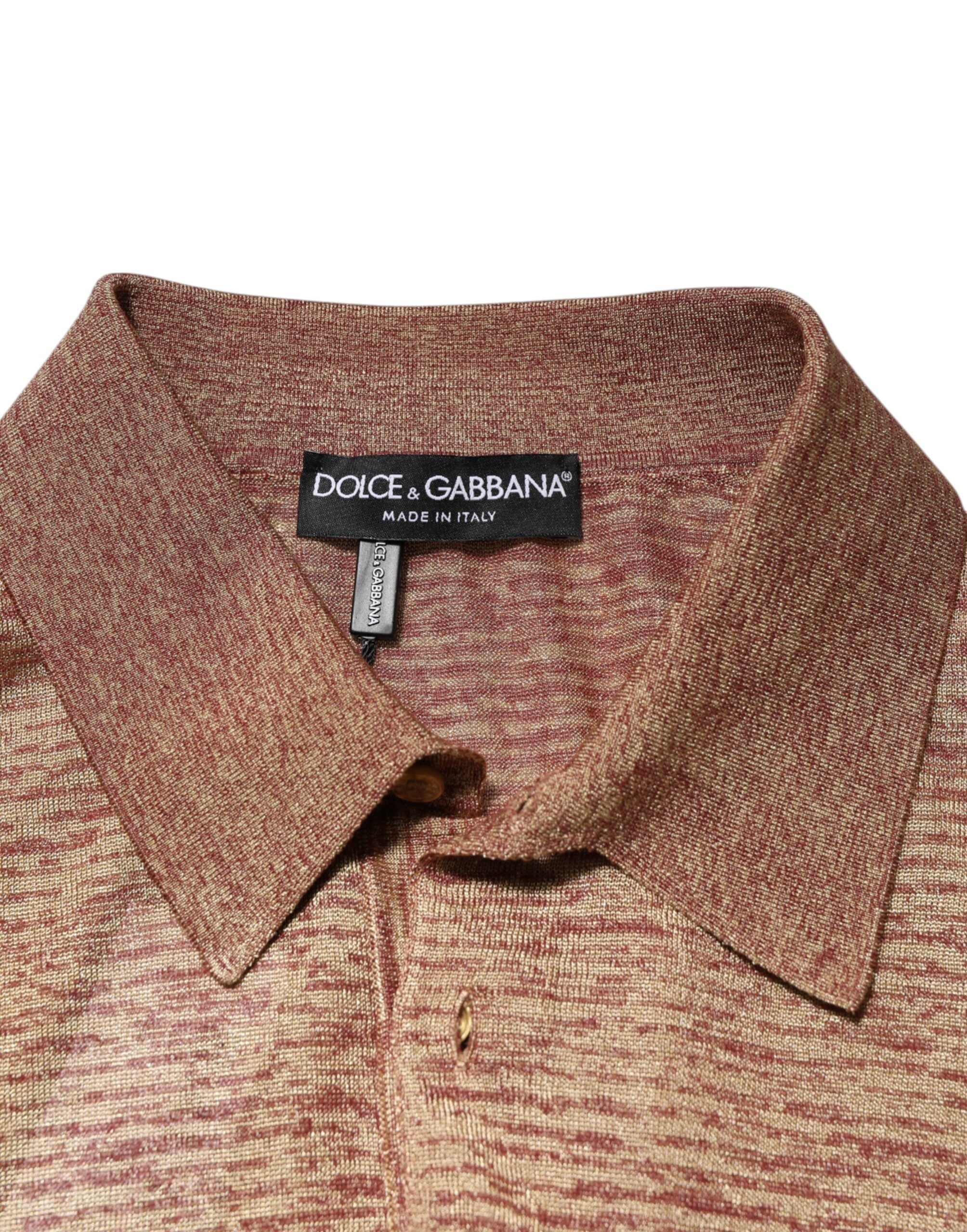 Dolce & Gabbana Brown Silk Textured Short Sleeve Polo T-shirt