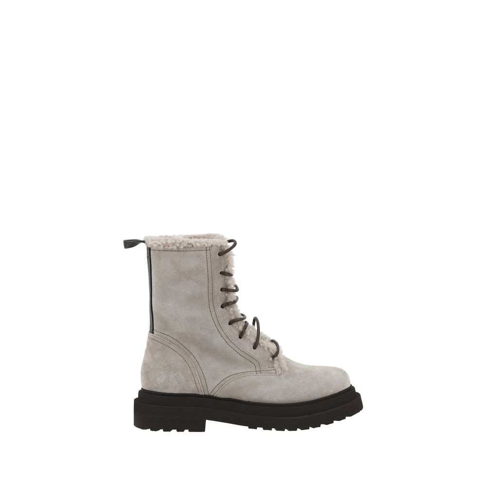 Brunello Cucinelli Gray Rubber Lace-Up Boots