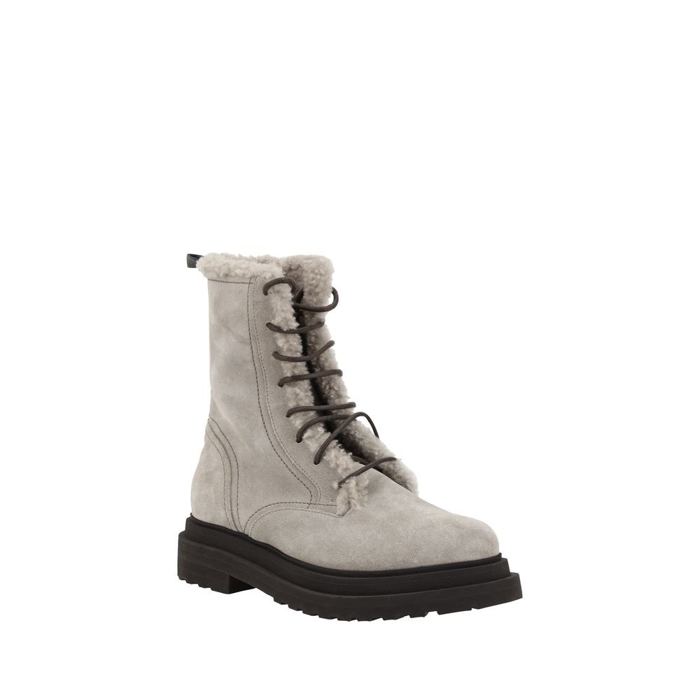 Brunello Cucinelli Gray Rubber Lace-Up Boots