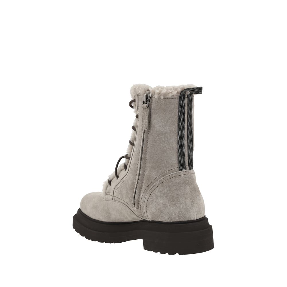 Brunello Cucinelli Gray Rubber Lace-Up Boots