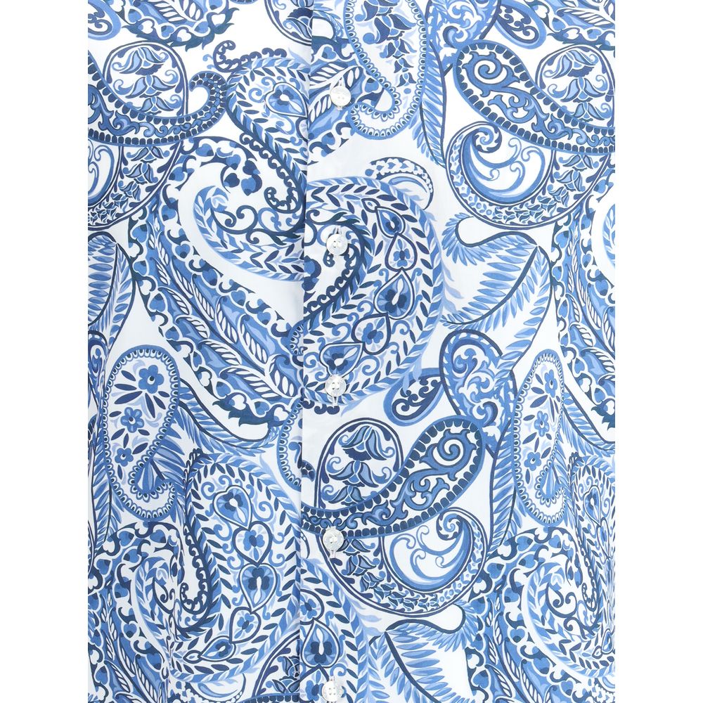 Etro Blue Cotton Pattern Shirt