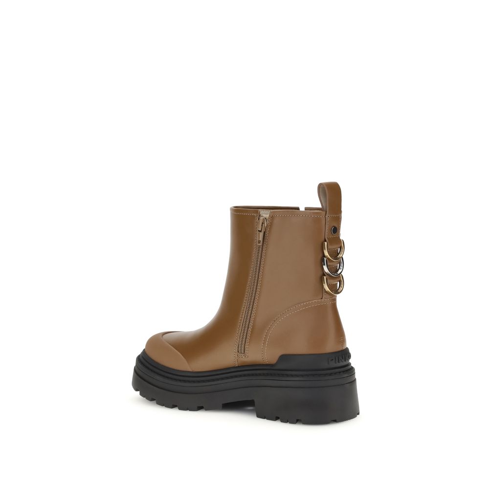 PINKO Beige Calf Leather Bos Taurus Ankle Boots
