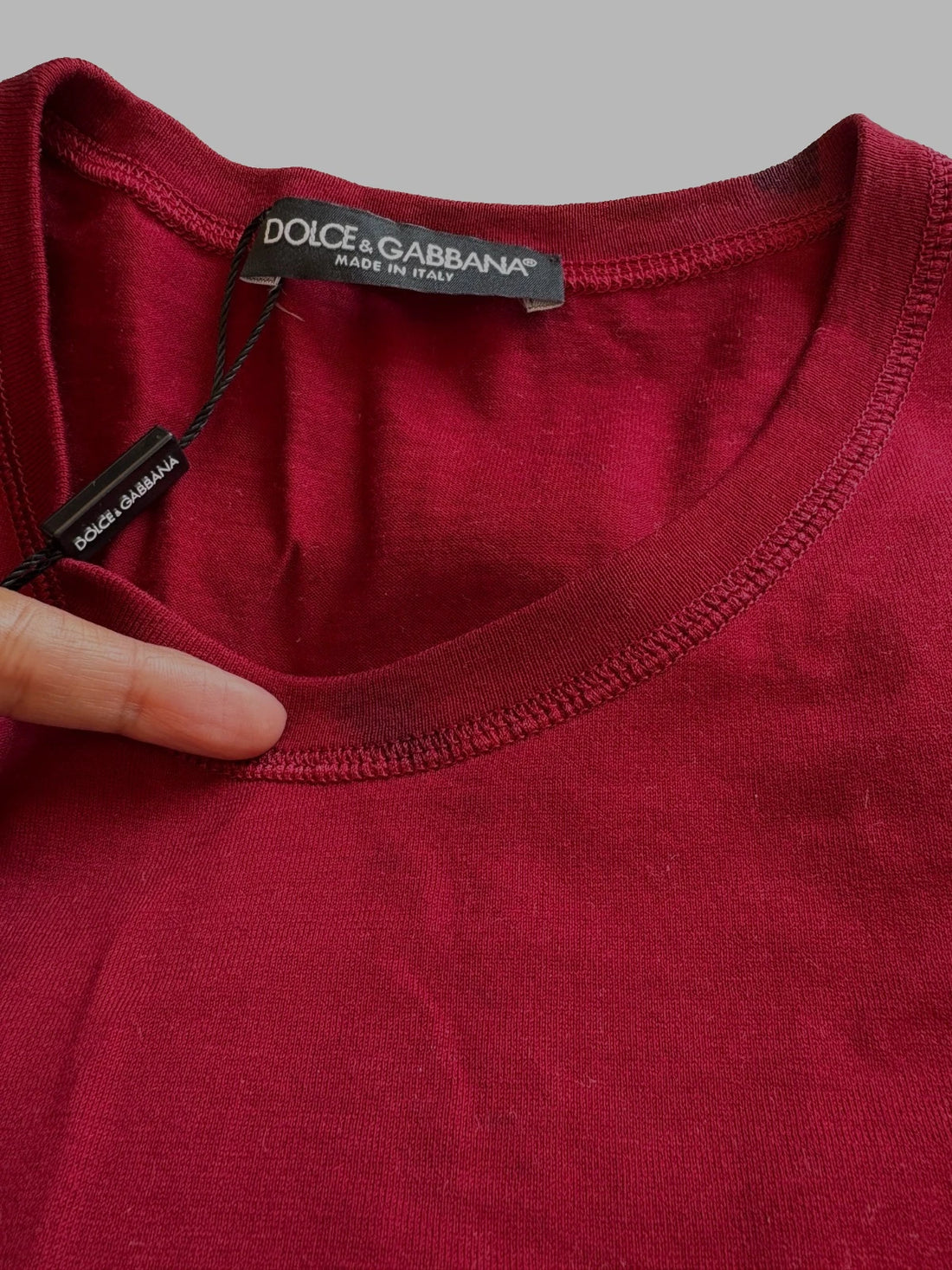 Dolce & Gabbana Red Logo Tape Cotton Crew Neck T-shirt