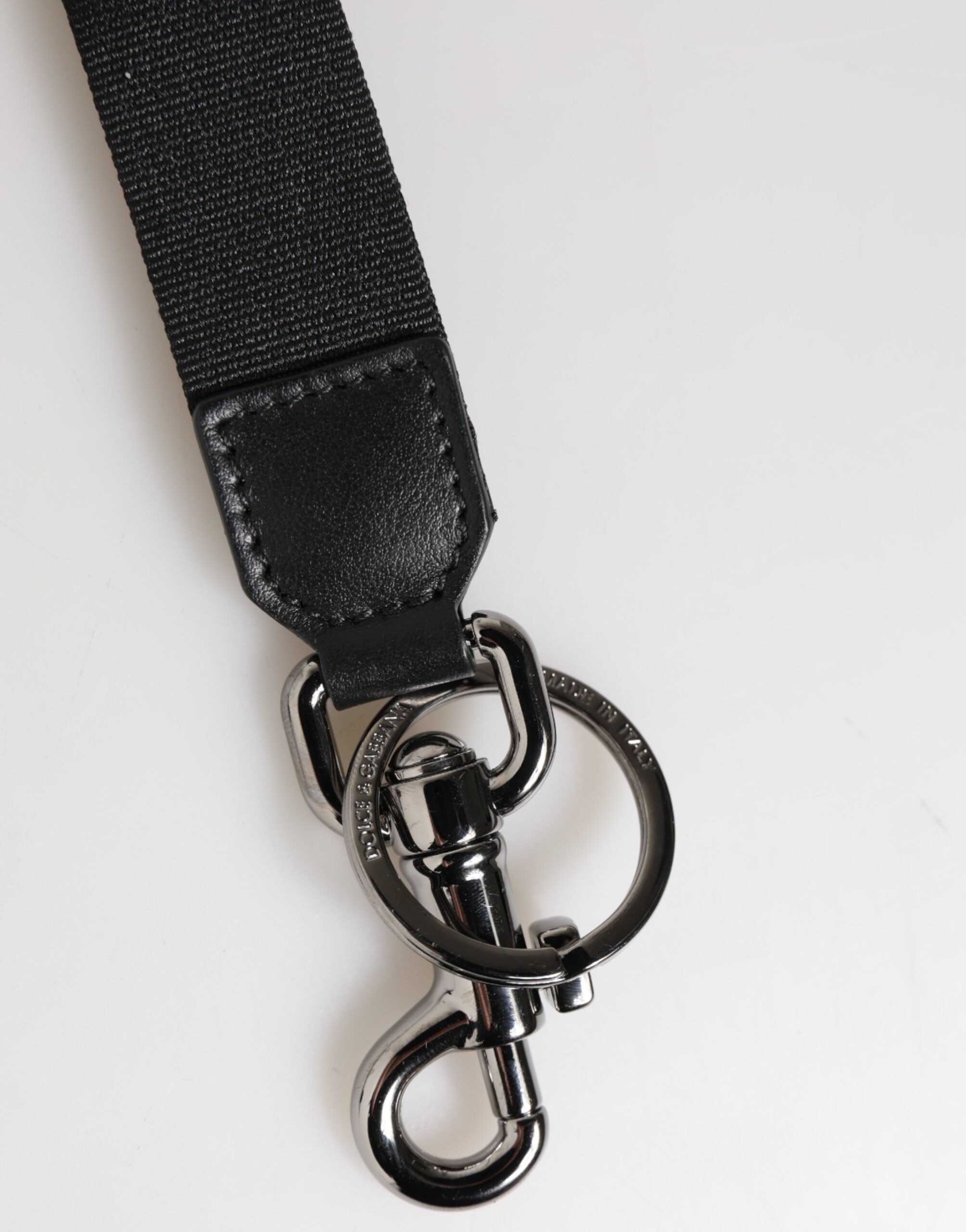 Dolce & Gabbana Black Red Logo Polyester Brass Holder Keychain Keyring