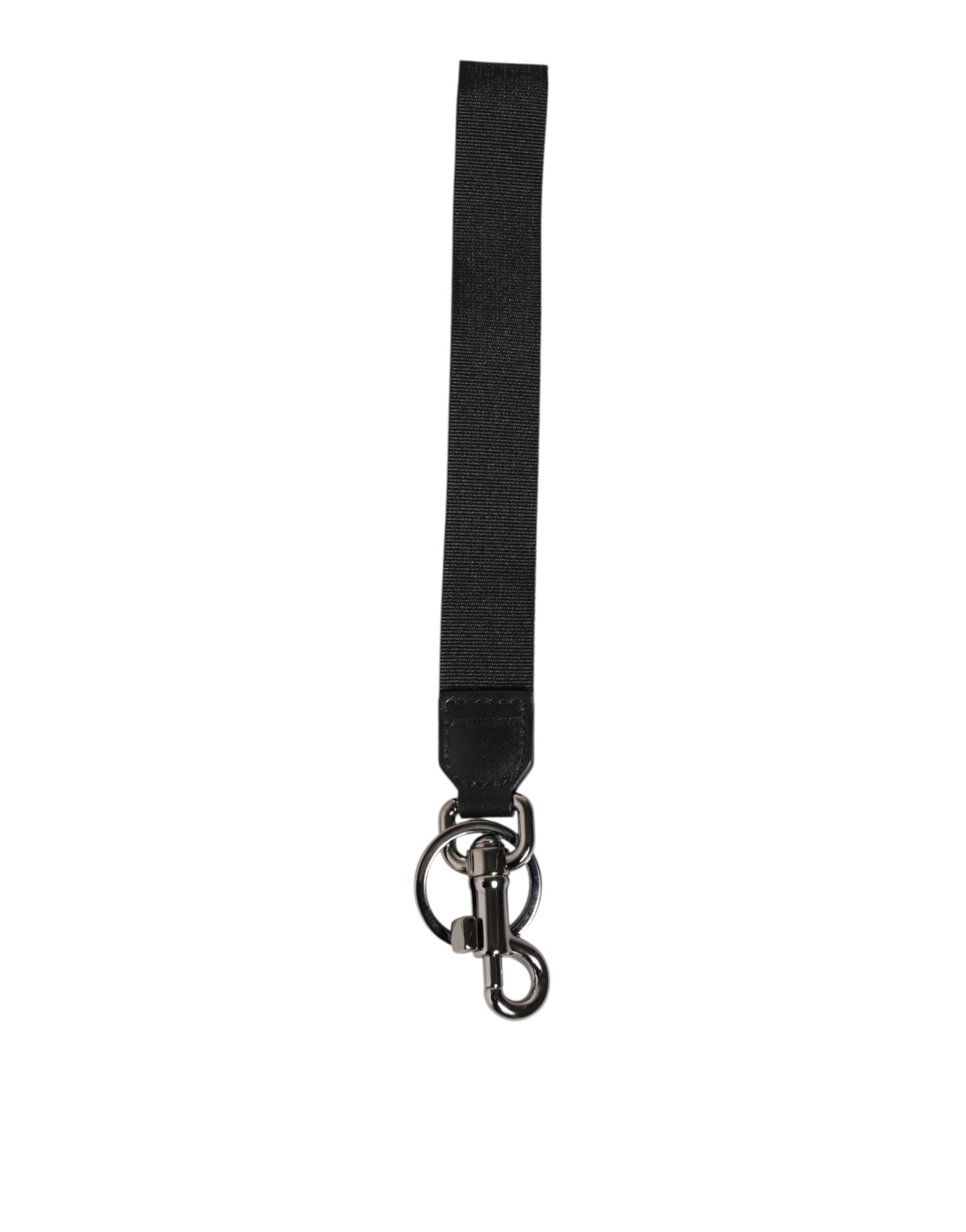 Dolce & Gabbana Black Red Logo Polyester Brass Holder Keychain Keyring