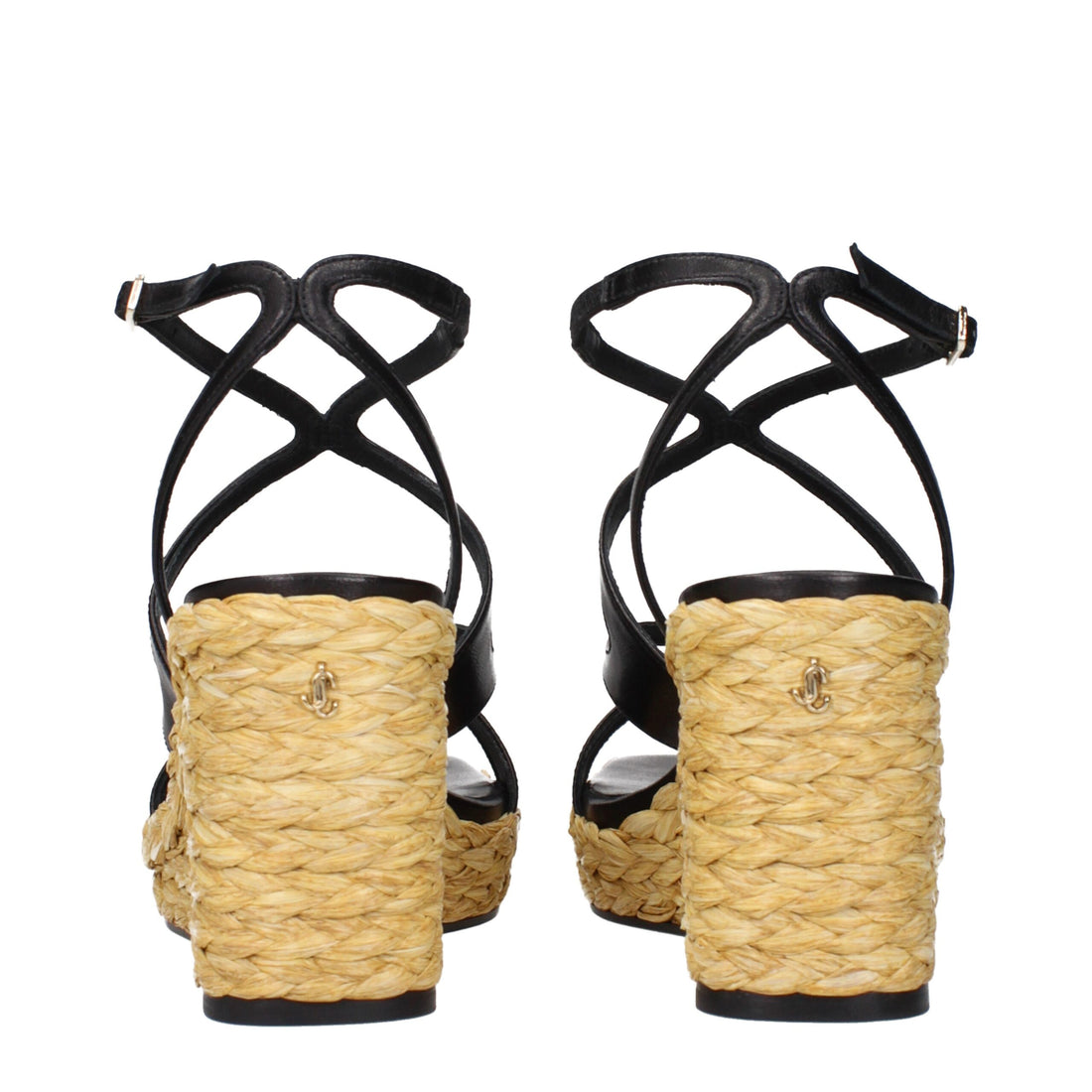 Jimmy Choo Black Leather Wedge Sandals