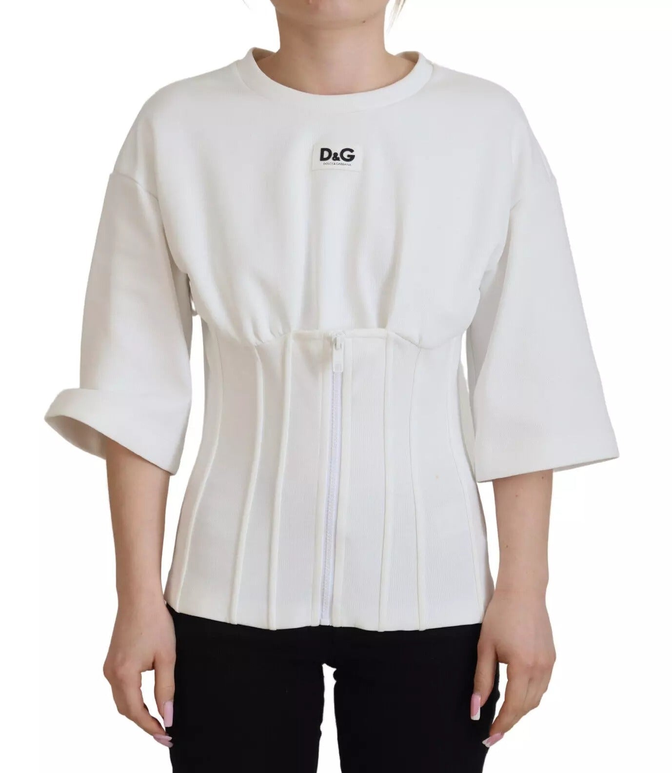 Dolce & Gabbana White Cotton Corset Stretch Top  T-shirt