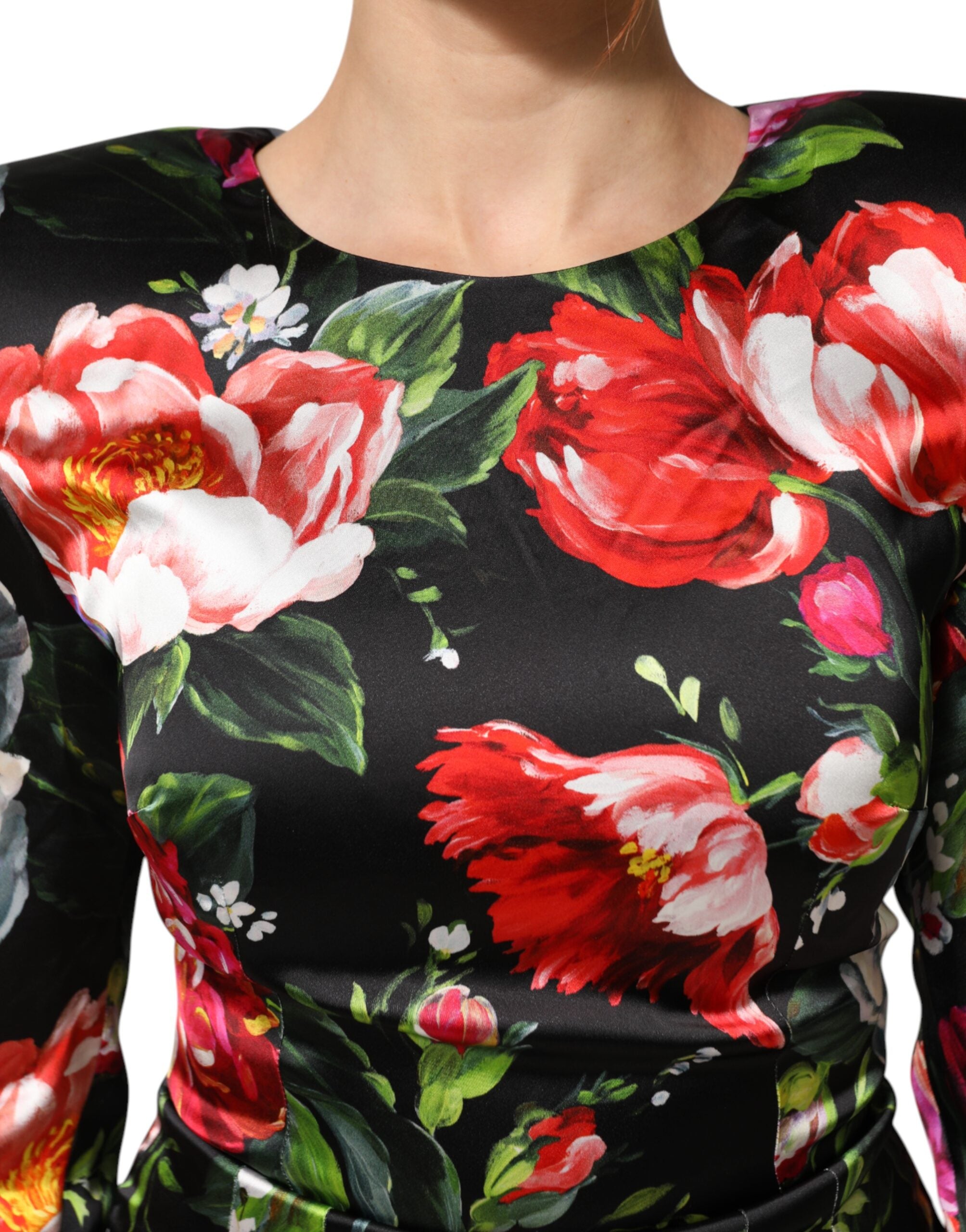 Dolce & Gabbana Black Floral Fiori Pittorici Mini Bodycon Dress