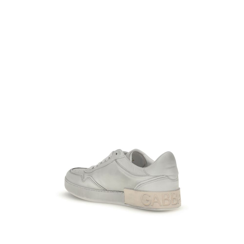 Dolce & Gabbana White Calf Leather Bos Taurus Low Top Sneakers