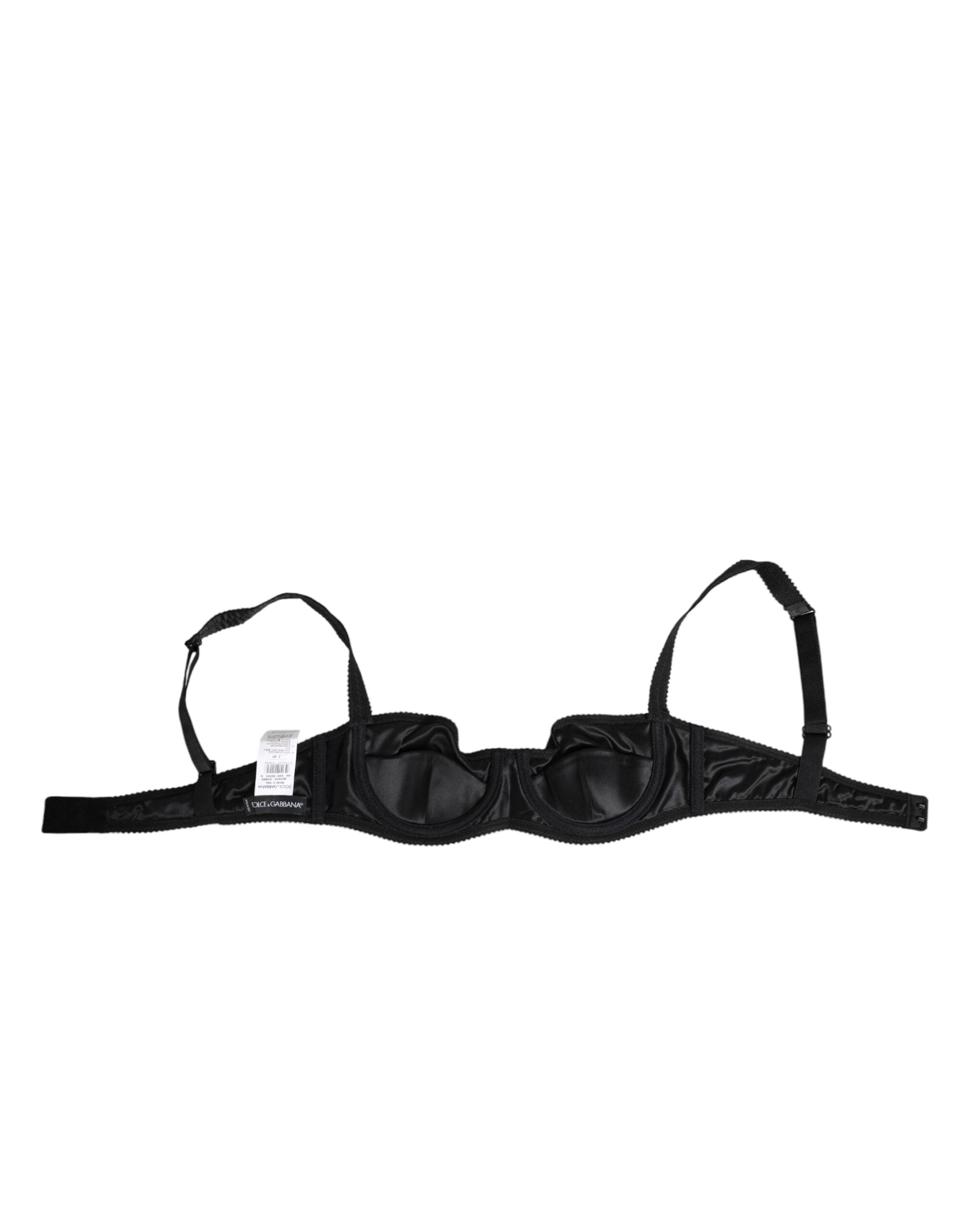 Dolce & Gabbana Black Satin Underwire Bra Lingerie IT2 Underwear