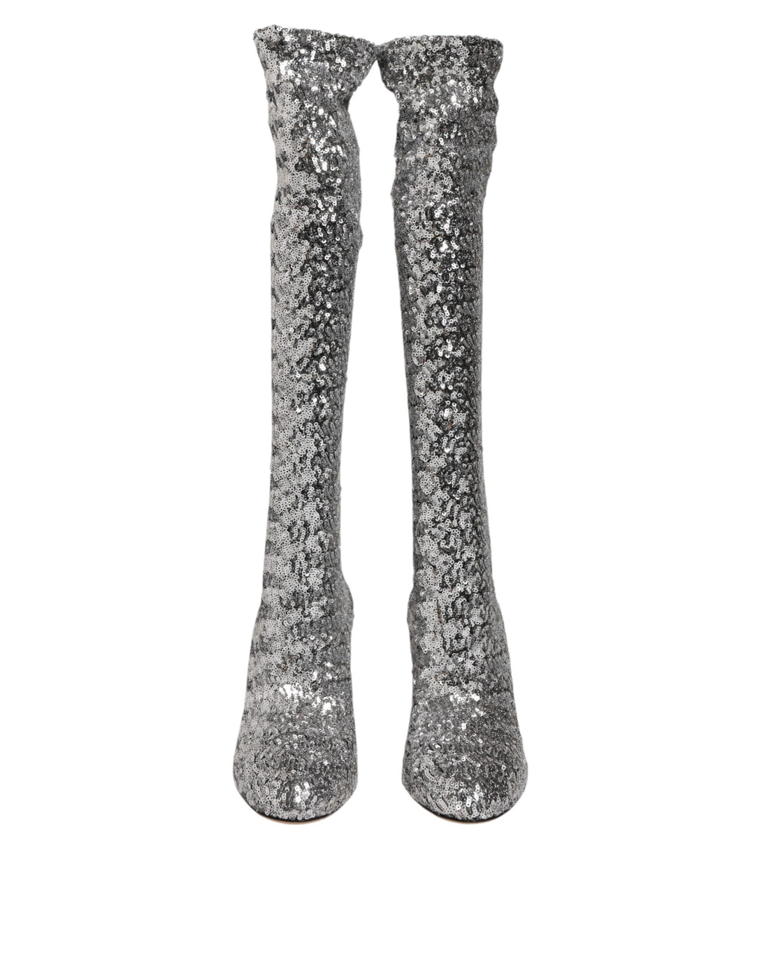 Dolce & Gabbana Shoes Silver Sequins Glitter High Heel Boot Shoes
