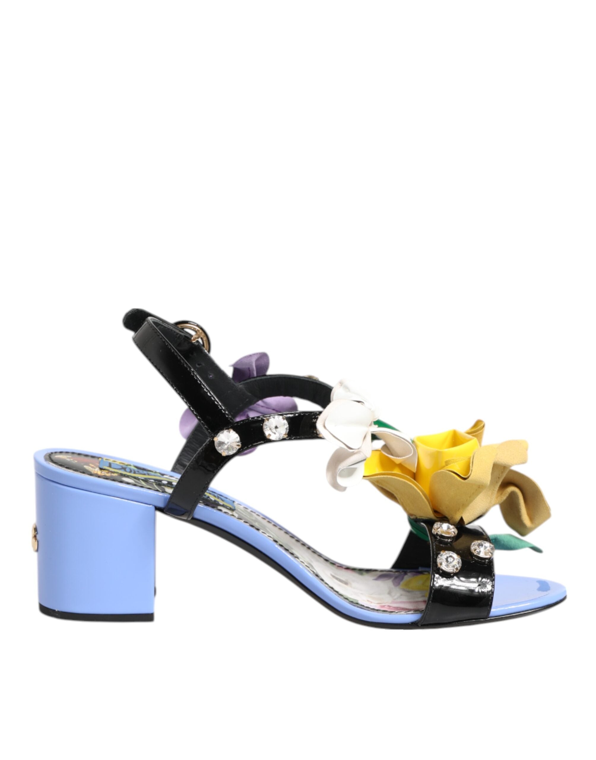 Dolce & Gabbana Multicolor Floral Appliqué Crystal Sandal Shoes