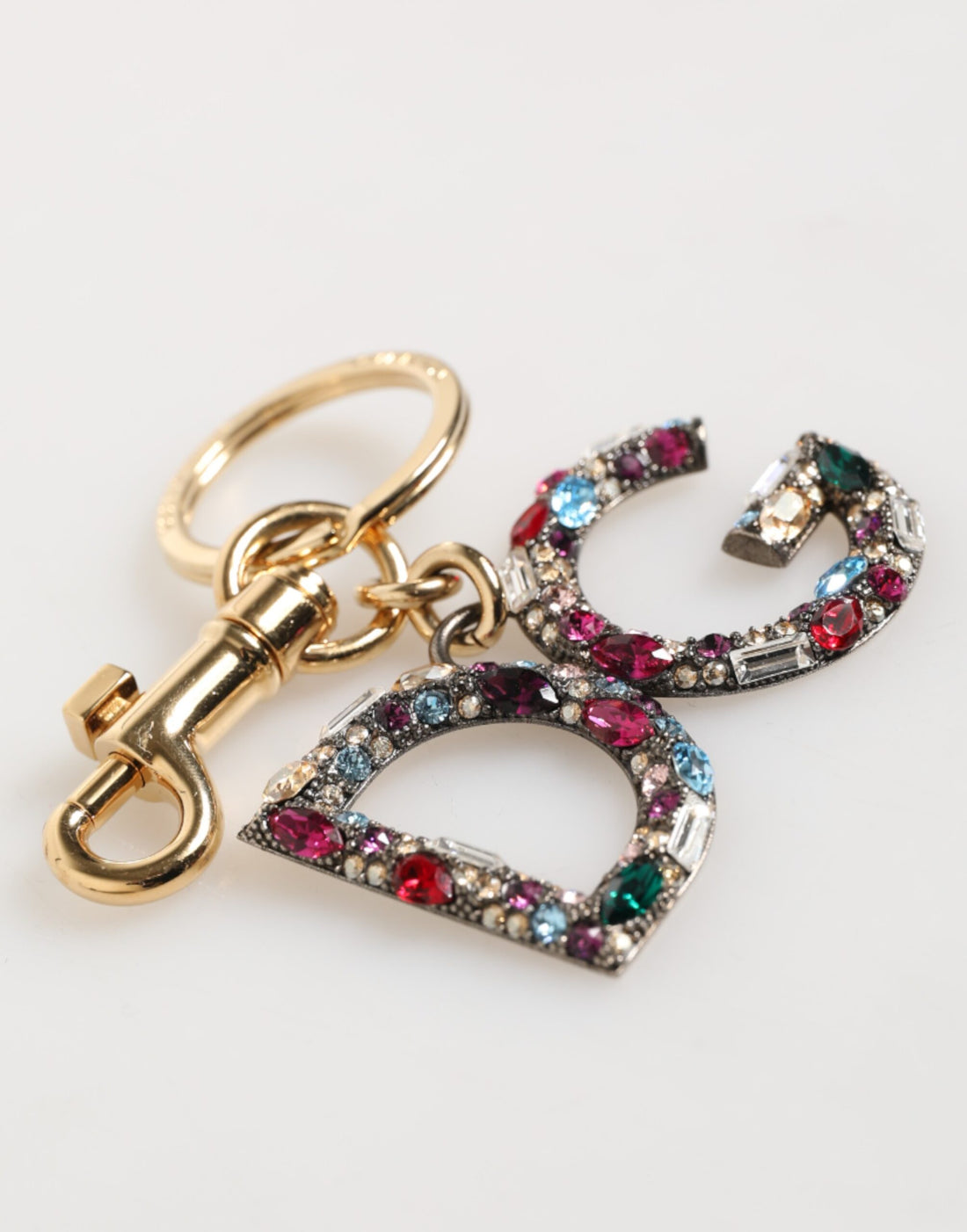 Dolce & Gabbana Multicolor Crystal DG Logo Gold Keychain Charm Keyring