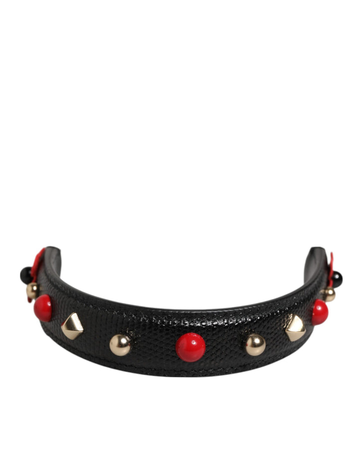 Dolce & Gabbana Black Embellished Leather Bag Handle Women Shoulder Strap