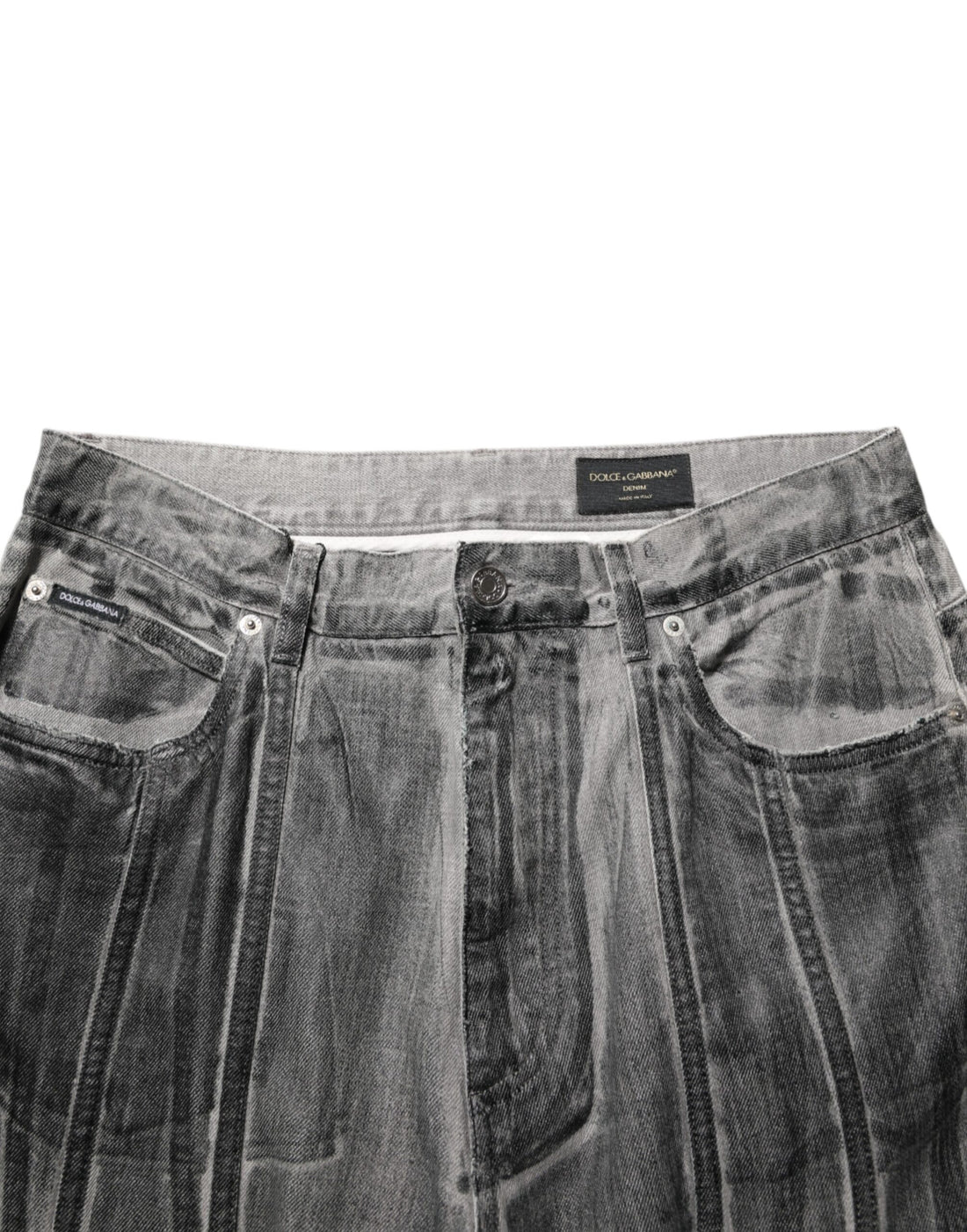 Dolce & Gabbana Black Grey Graphic Print Denim Pants Jeans