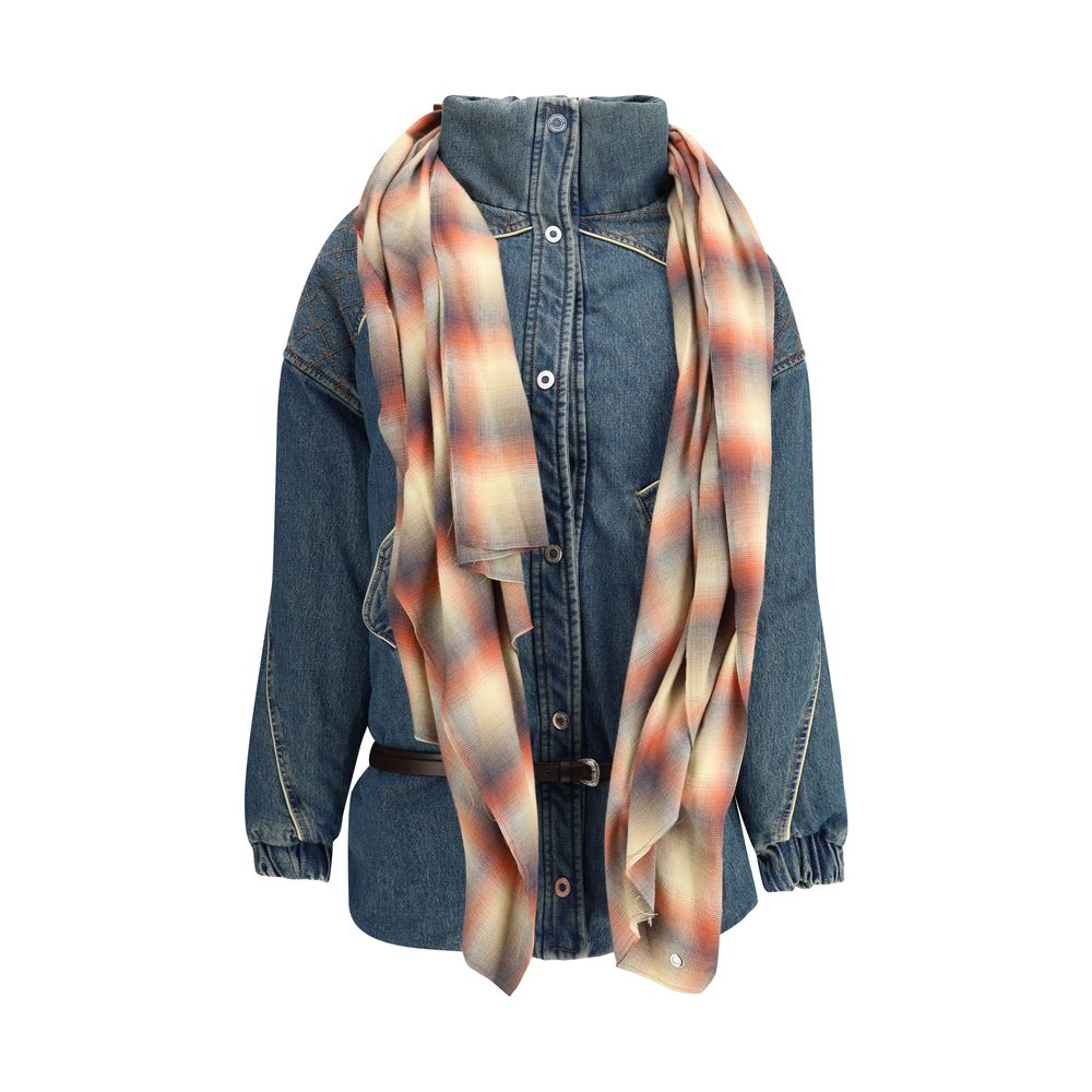 MARBELL Blue Leather Denim Jacket