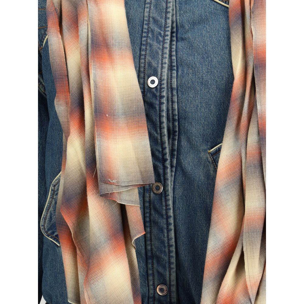 MARBELL Blue Leather Denim Jacket