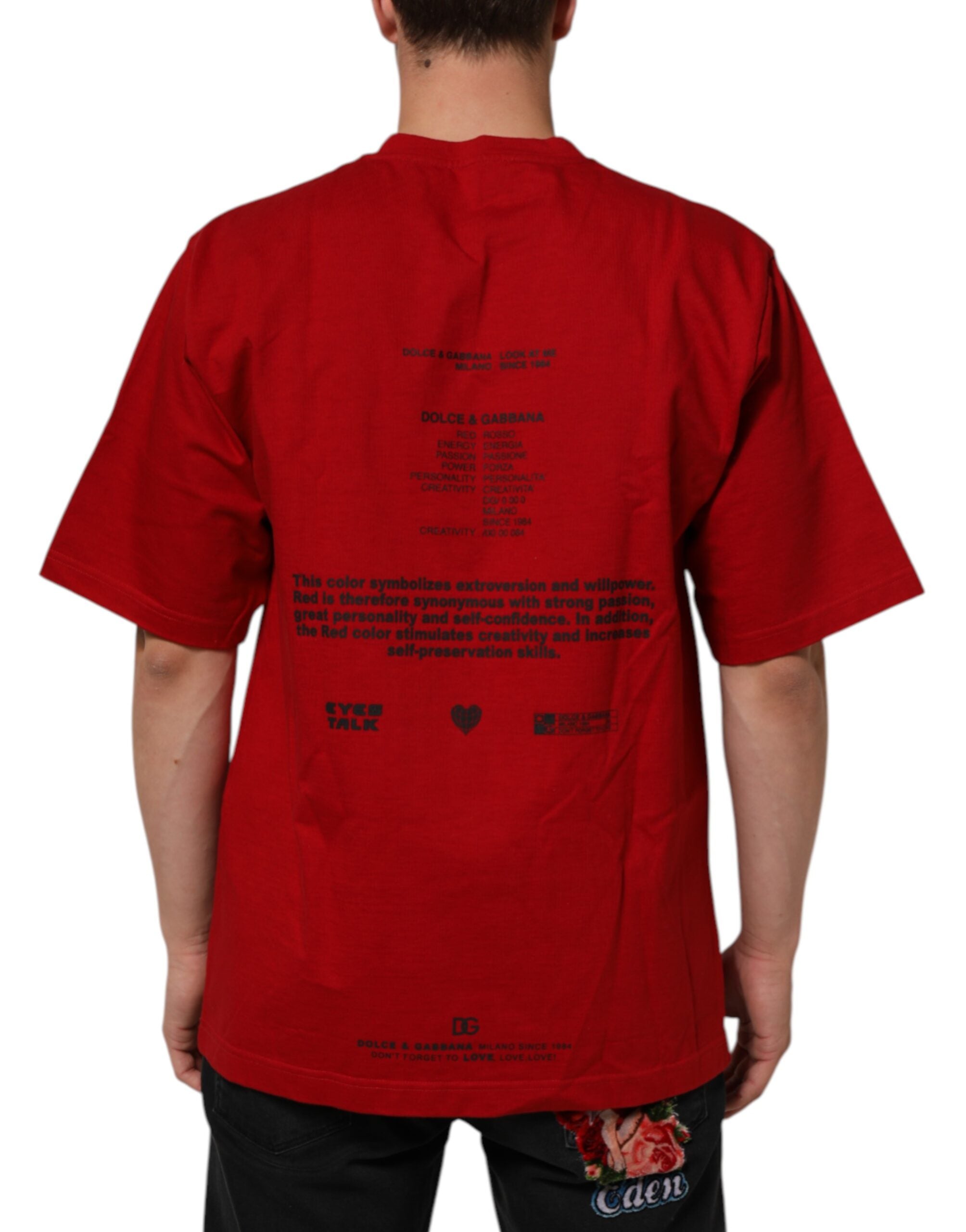 Dolce & Gabbana Red Logo Eye Print Cotton Short Sleeve T-shirt