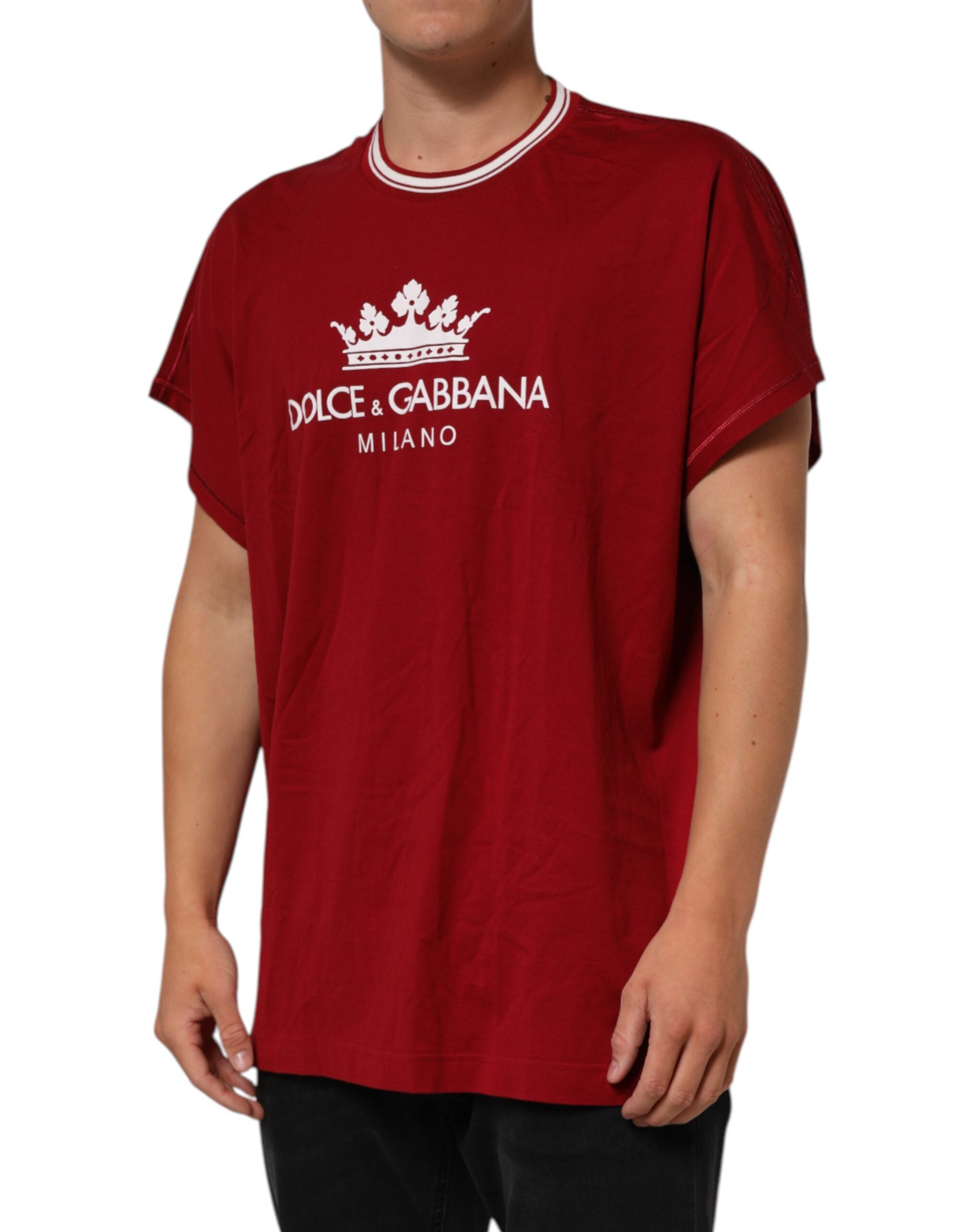 Dolce & Gabbana Maroon LogoCrown Cotton Half Sleeve T-shirt