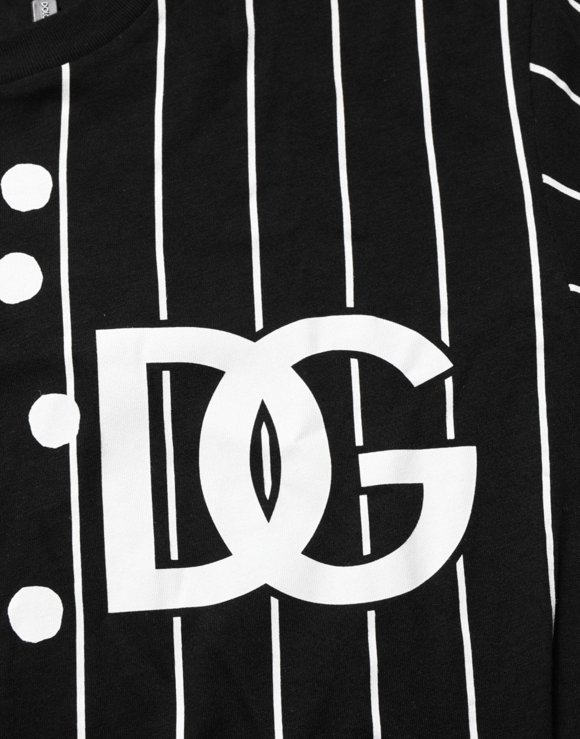 Dolce & Gabbana Black Cotton Polka Dots Round Neck T-shirt