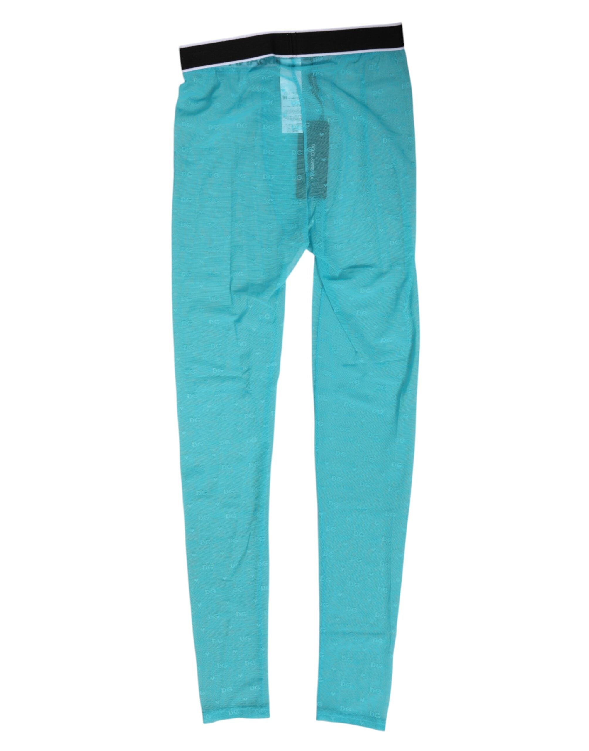 Dolce & Gabbana Light Blue Nylon Logo Lace Leggings Pants Underwear
