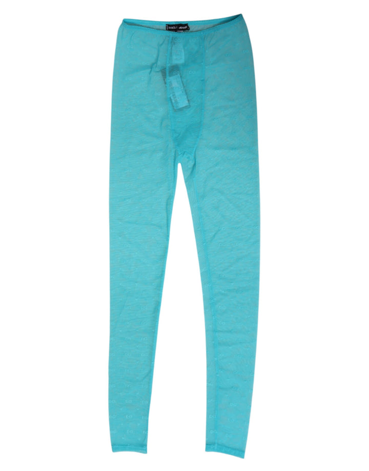 Dolce & Gabbana Light Blue Nylon Logo Lace Leggings Pants Underwear