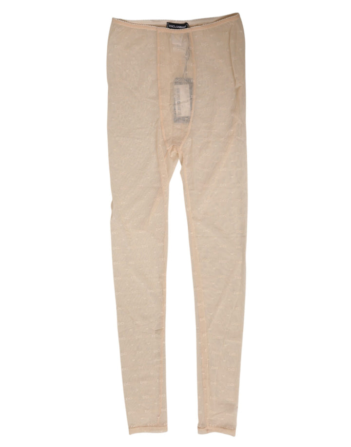 Dolce & Gabbana Beige Nylon Stretch Logo Lace Leggings Underwear