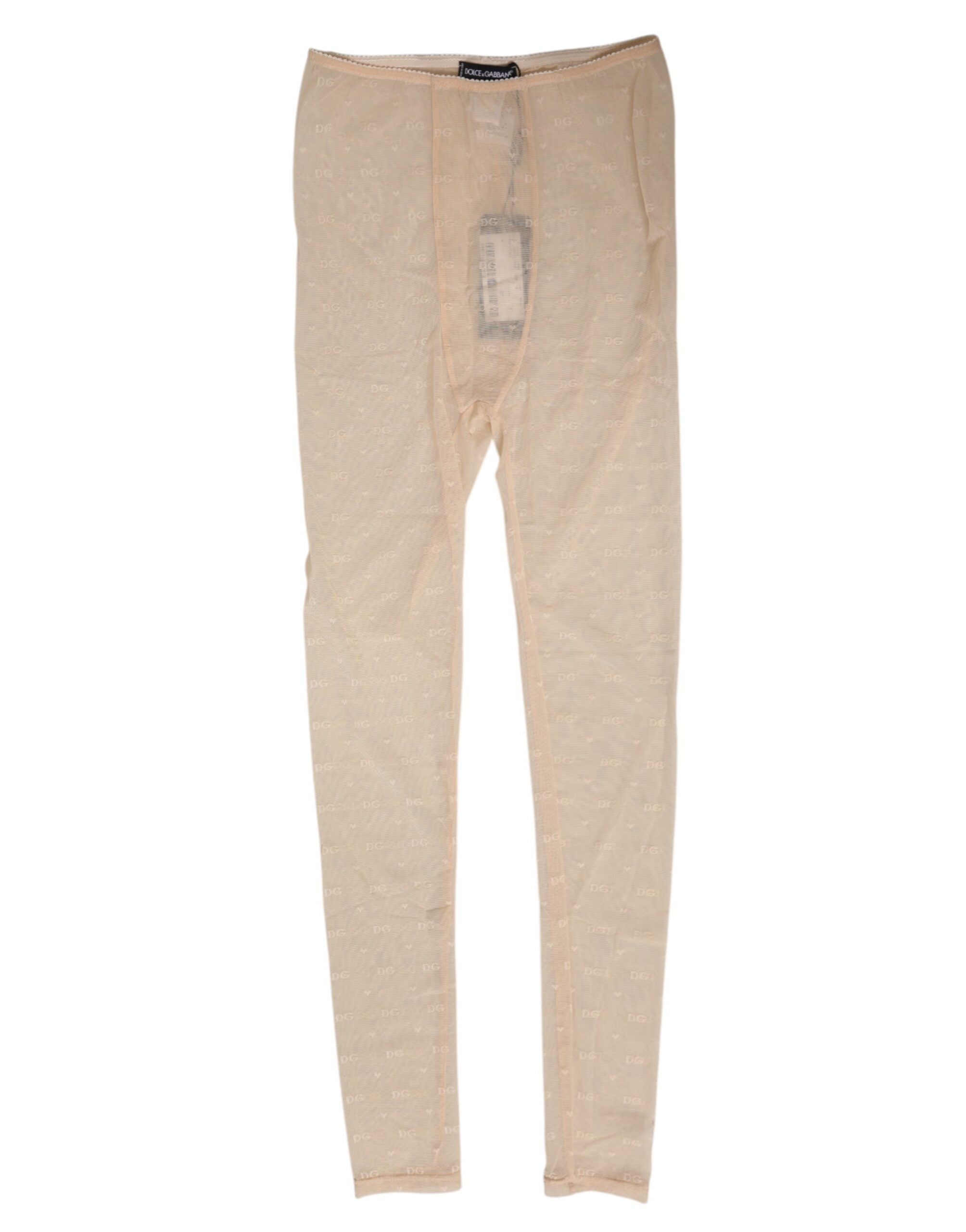 Dolce & Gabbana Beige Nylon Stretch Logo Lace Leggings Underwear